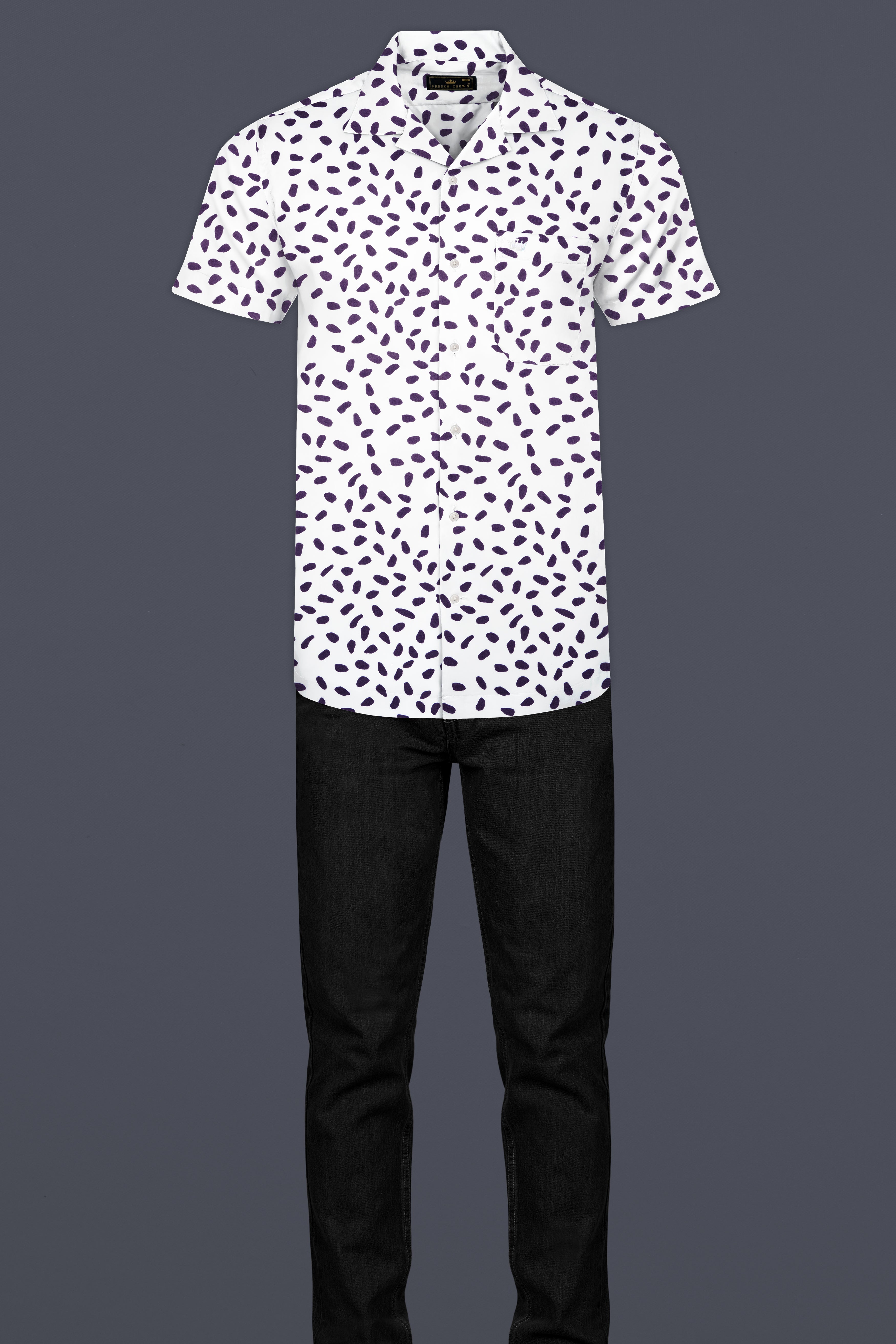 Bright White with Byzantium Purple Printed Premium Cotton Shirt