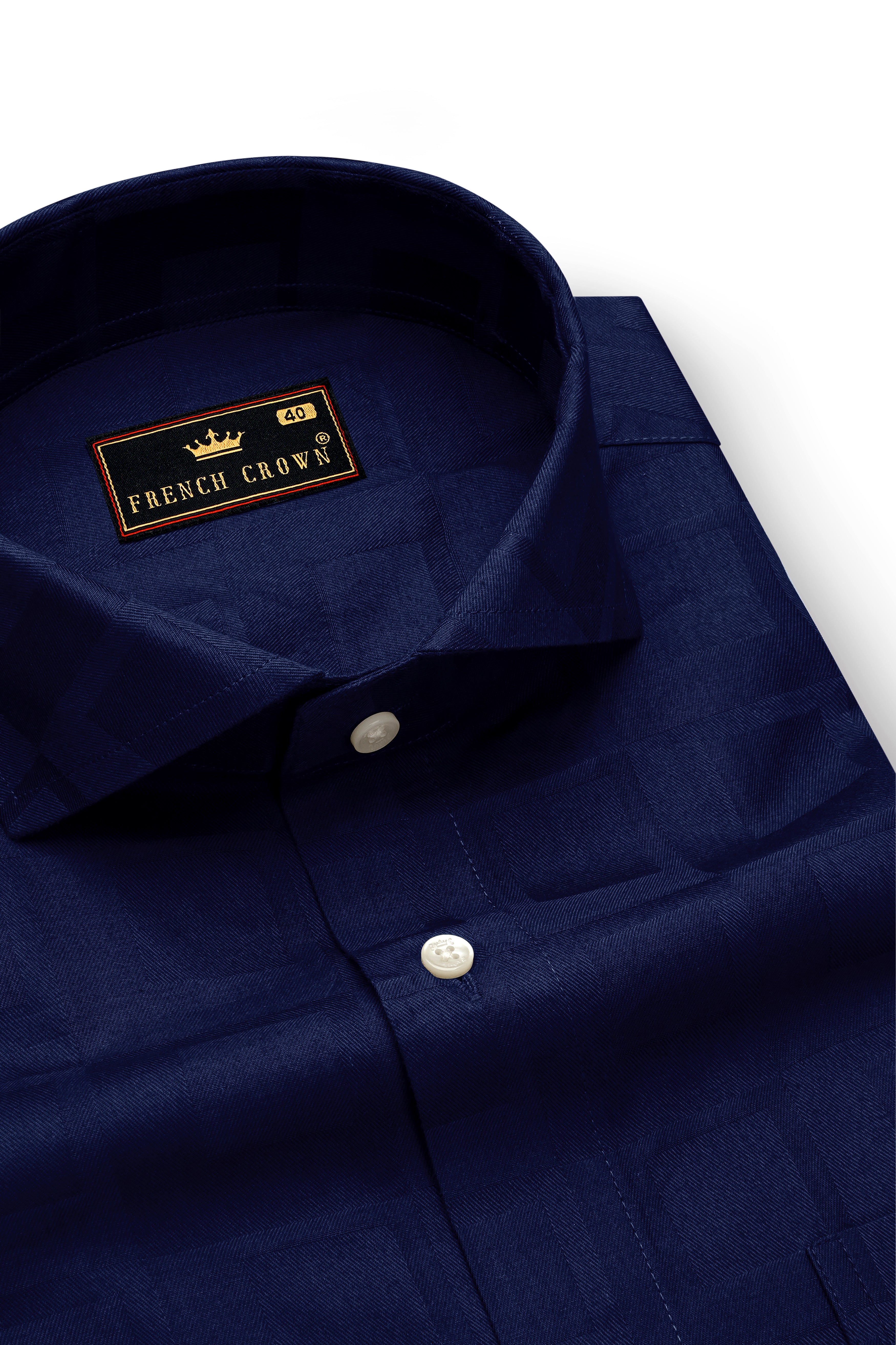 Blue Subtle Checkered Dobby Textured Premium Giza Cotton Shirt