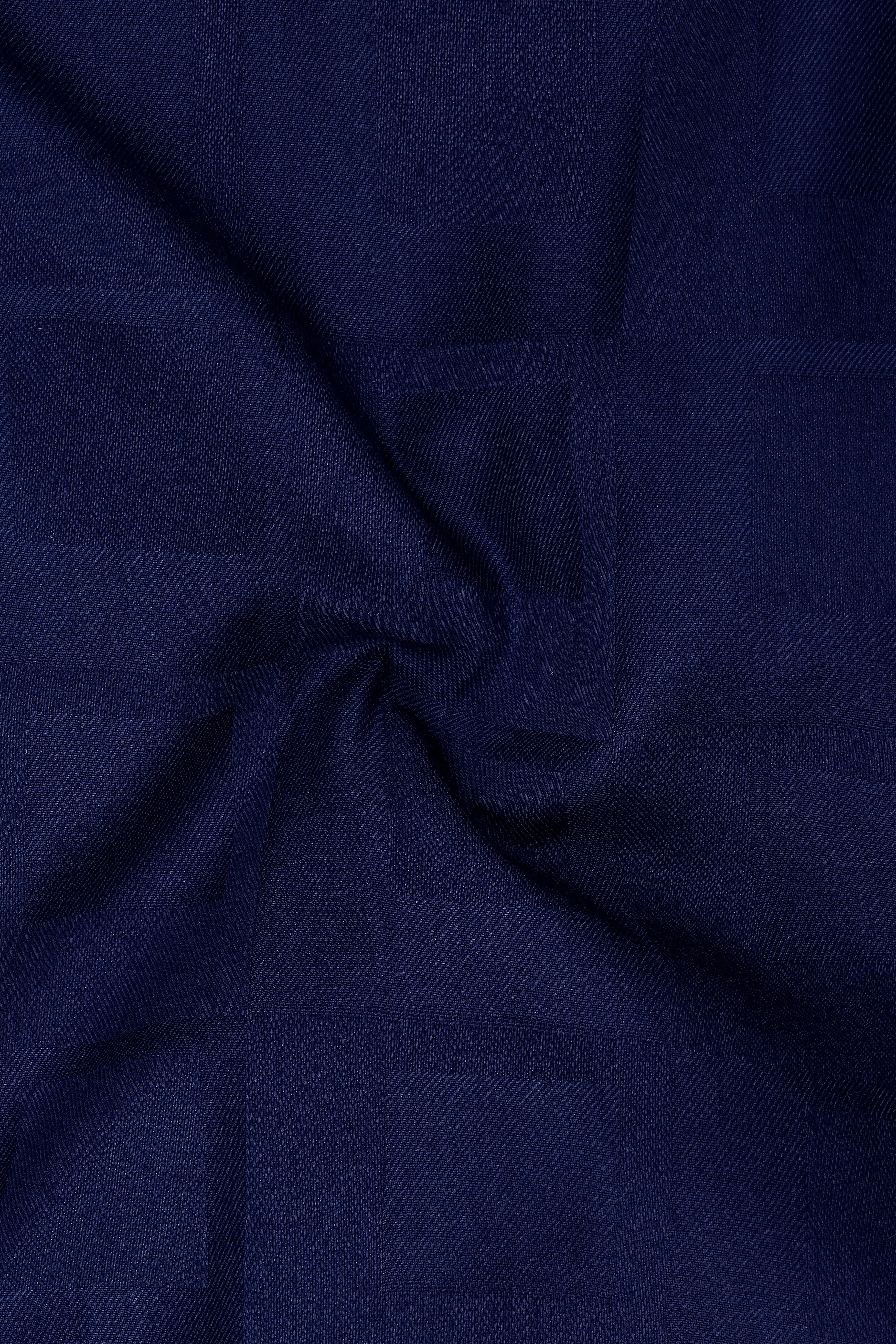 Blue Subtle Checkered Dobby Textured Premium Giza Cotton Shirt