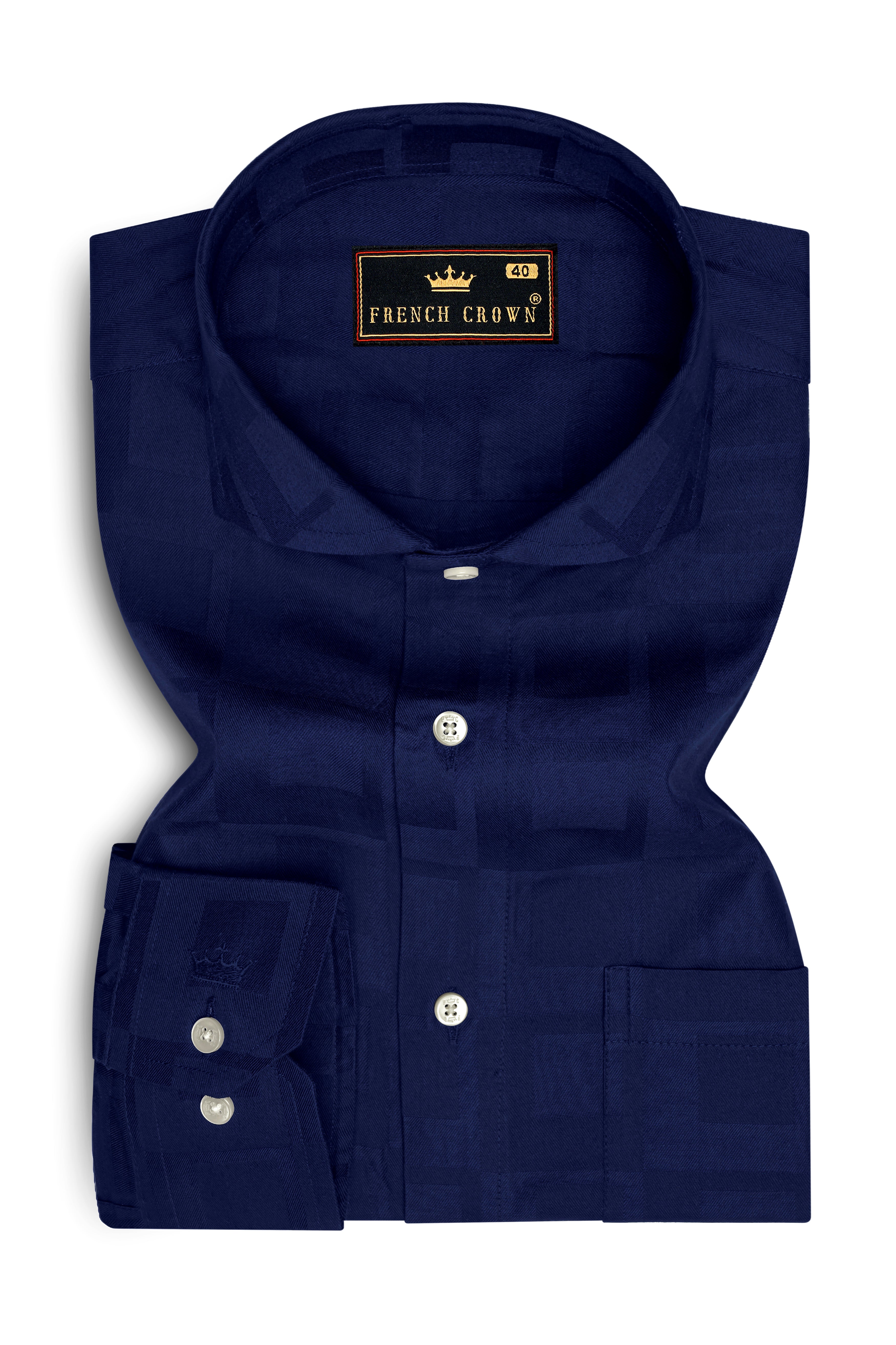 Blue Subtle Checkered Dobby Textured Premium Giza Cotton Shirt