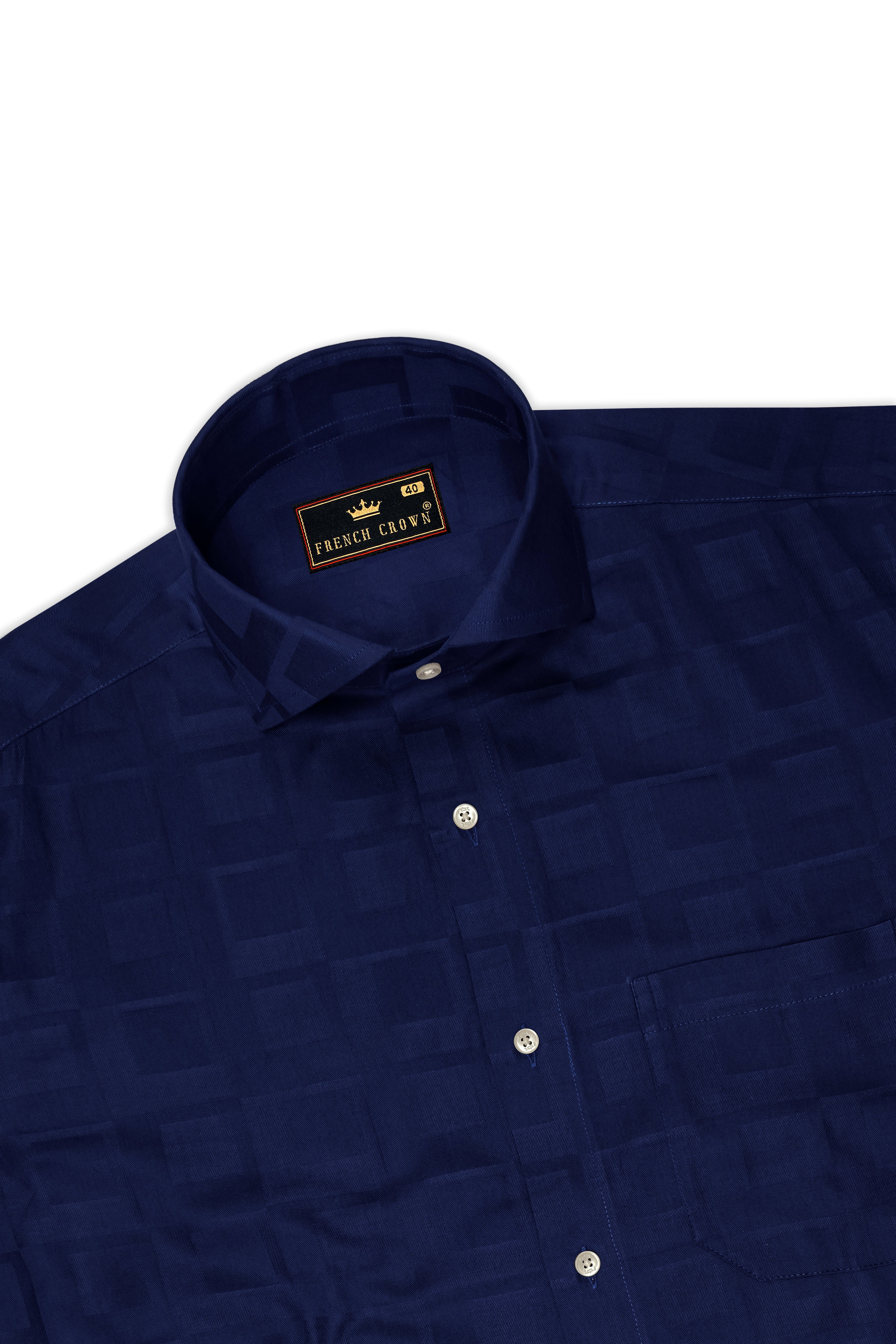 Blue Subtle Checkered Dobby Textured Premium Giza Cotton Shirt