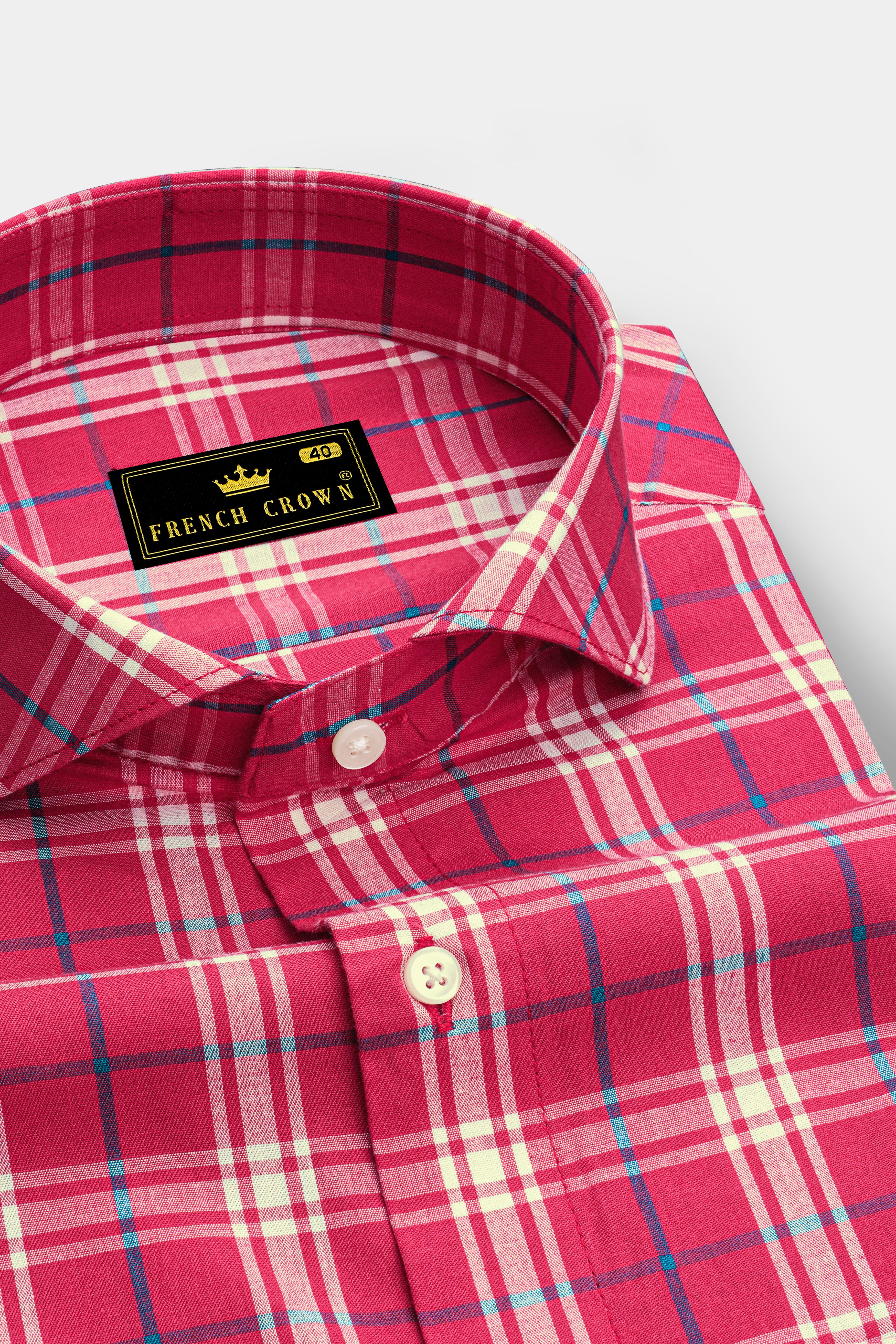 Burgundy With Bright White and Cerulean Blue Windowpane Premium Cotton Shirt