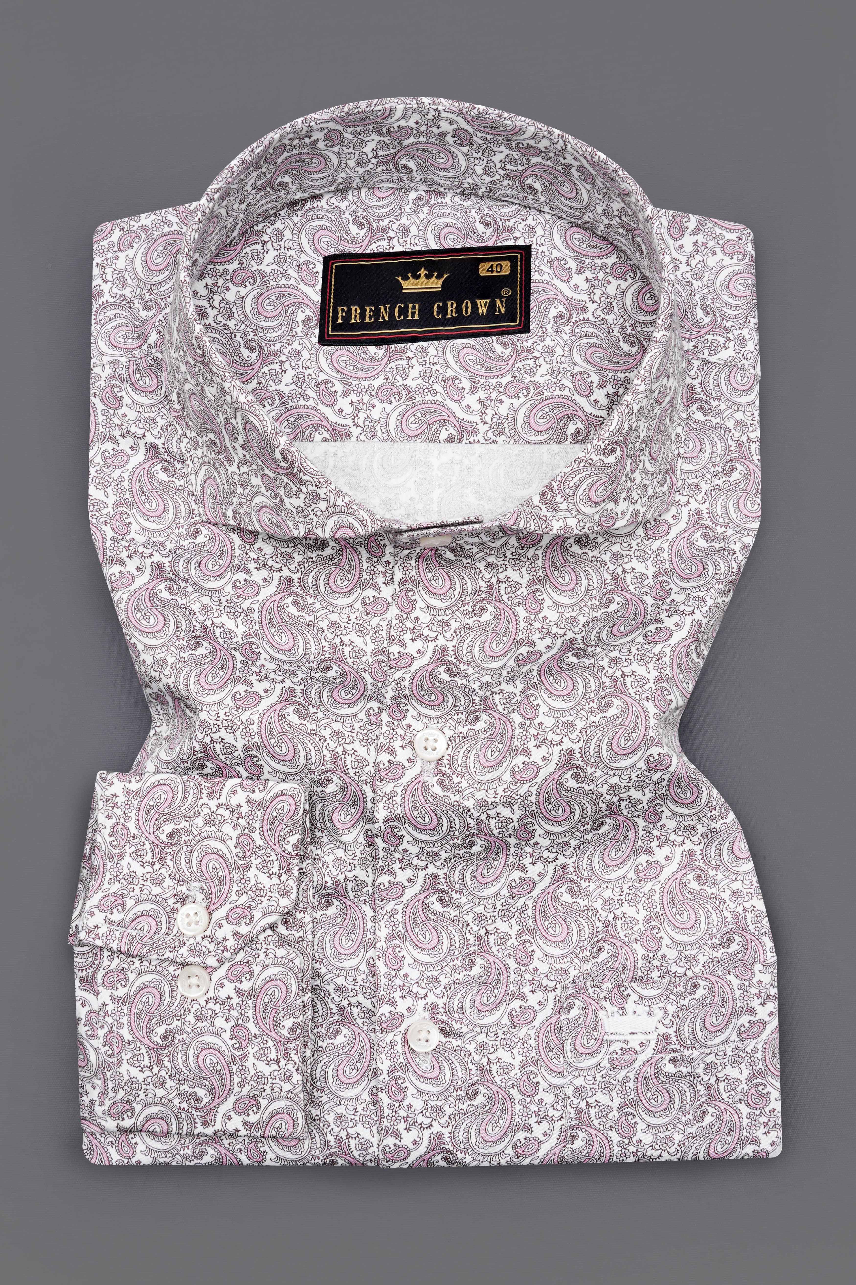 Bright White with Viola Pink Paisley Printed Super Soft Premium Cotton Shirt
