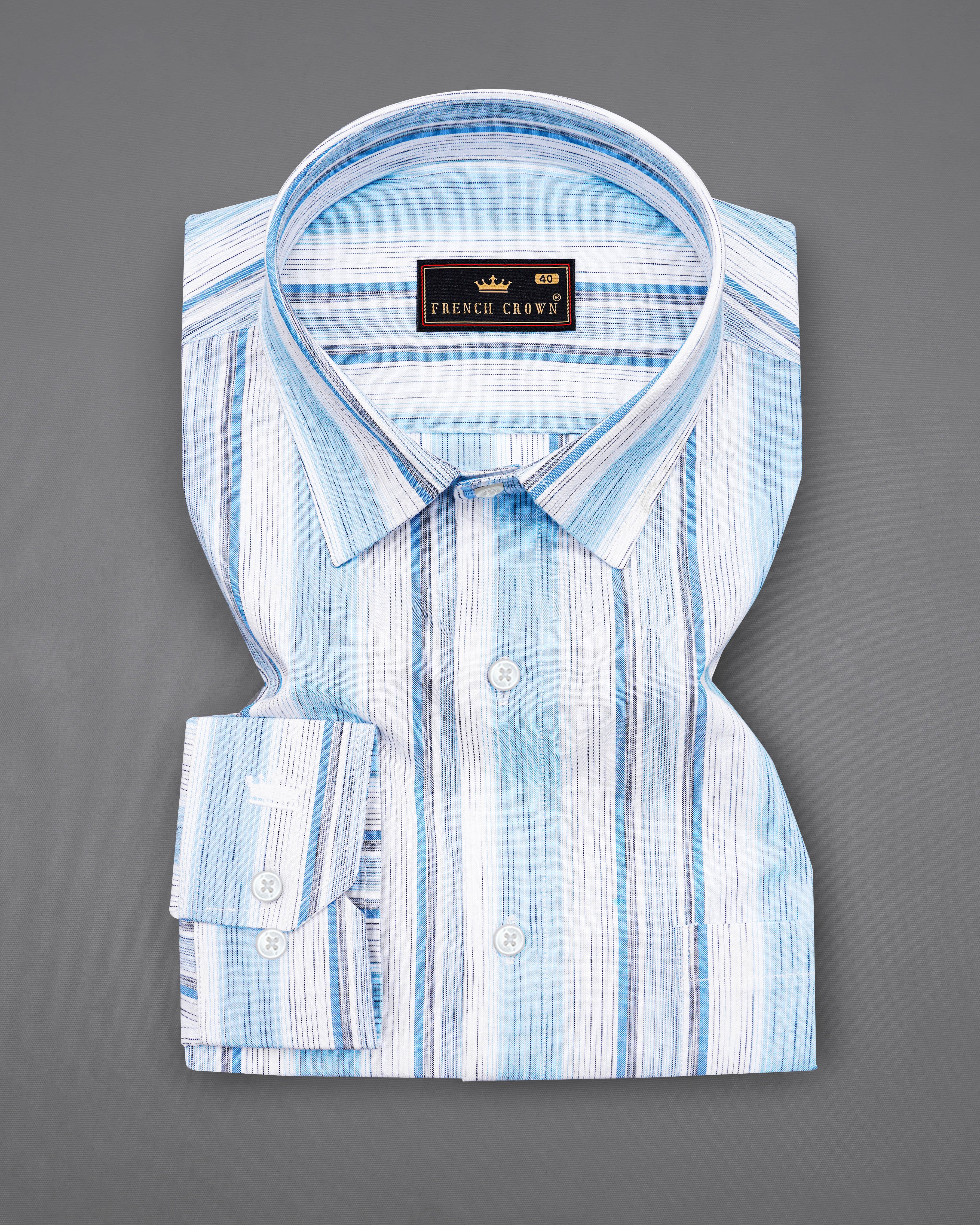 Bright White with Pale Aqua Blue Multicolour Striped Premium Cotton Shirt