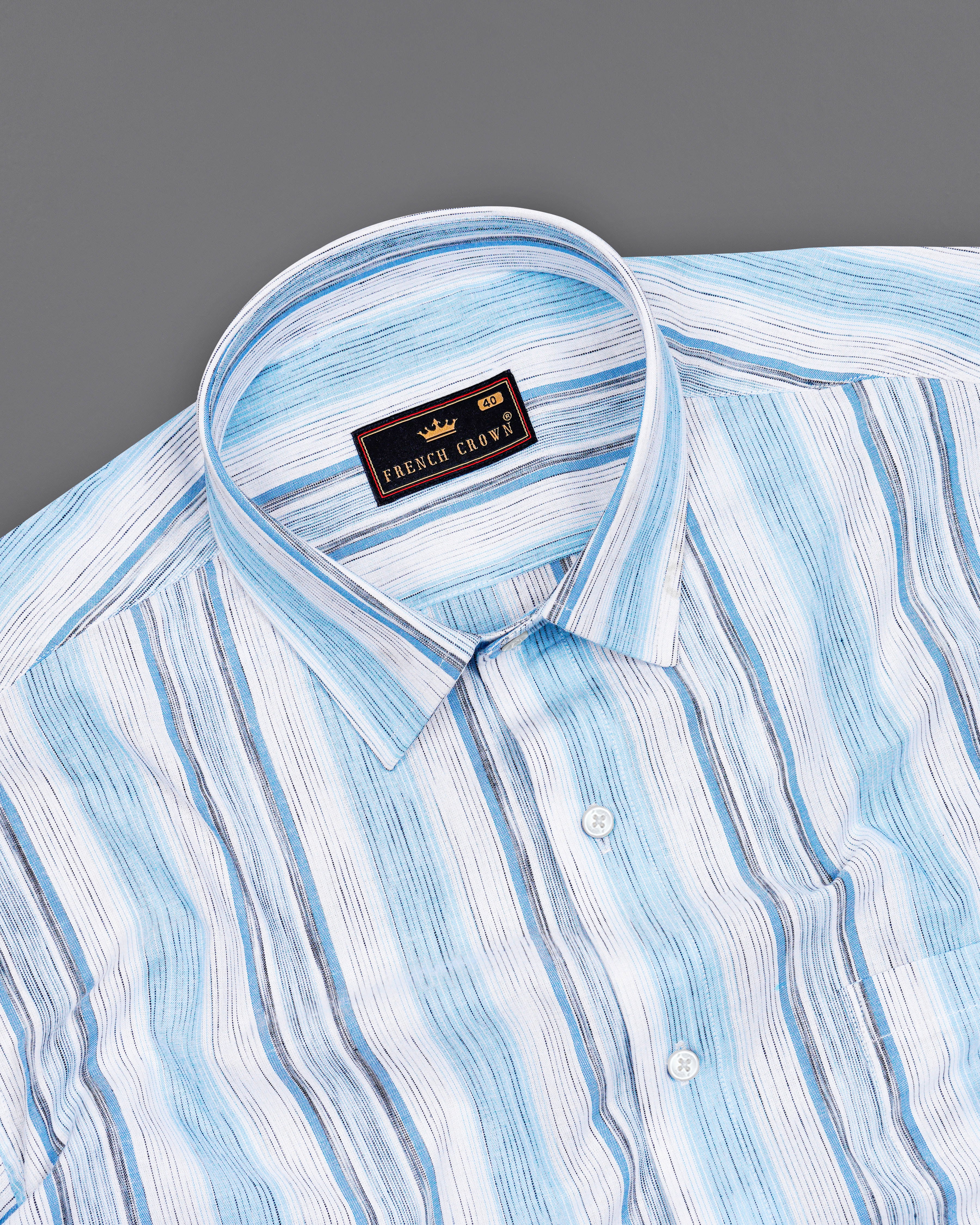 Bright White with Pale Aqua Blue Multicolour Striped Premium Cotton Shirt