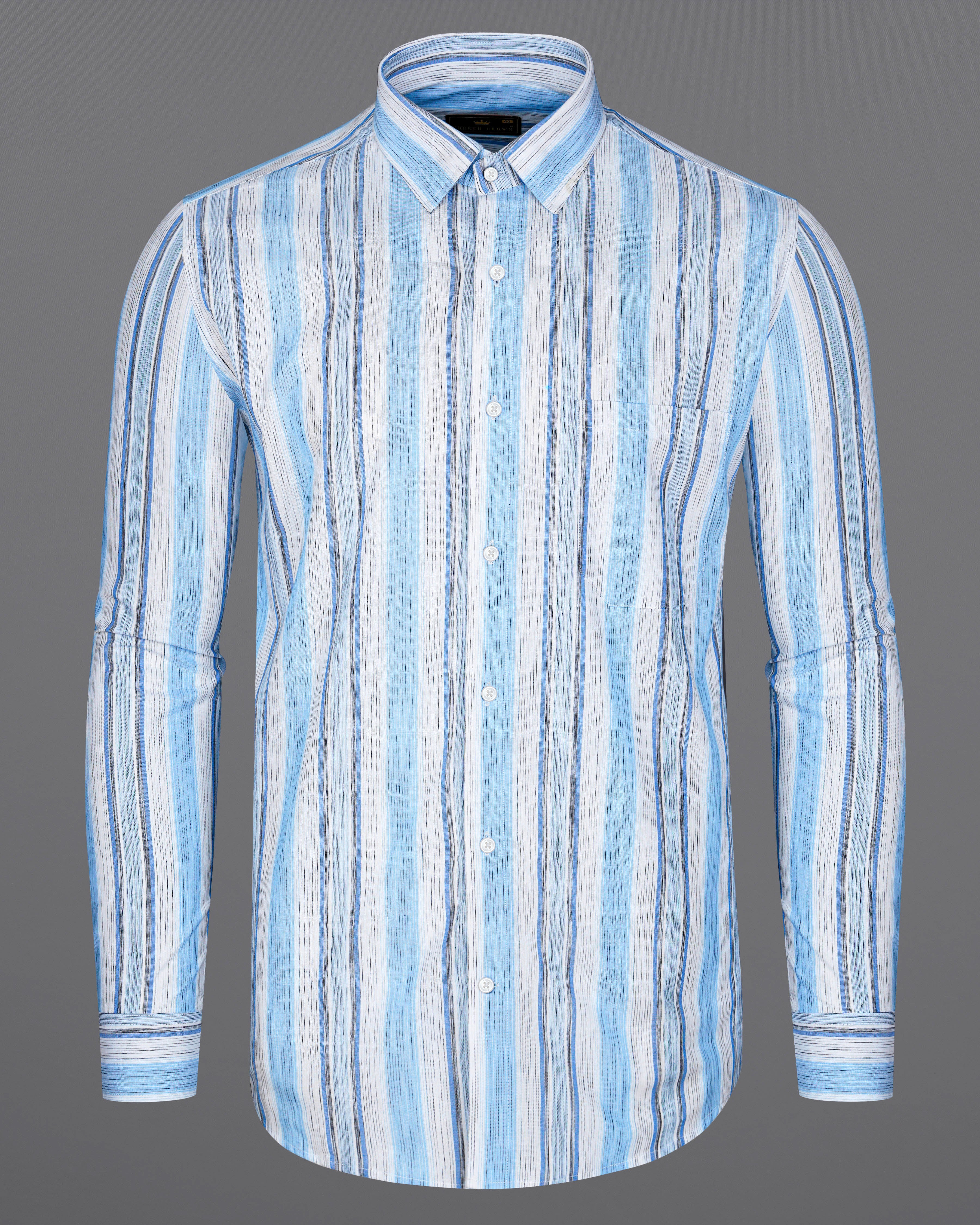 Bright White with Pale Aqua Blue Multicolour Striped Premium Cotton Shirt