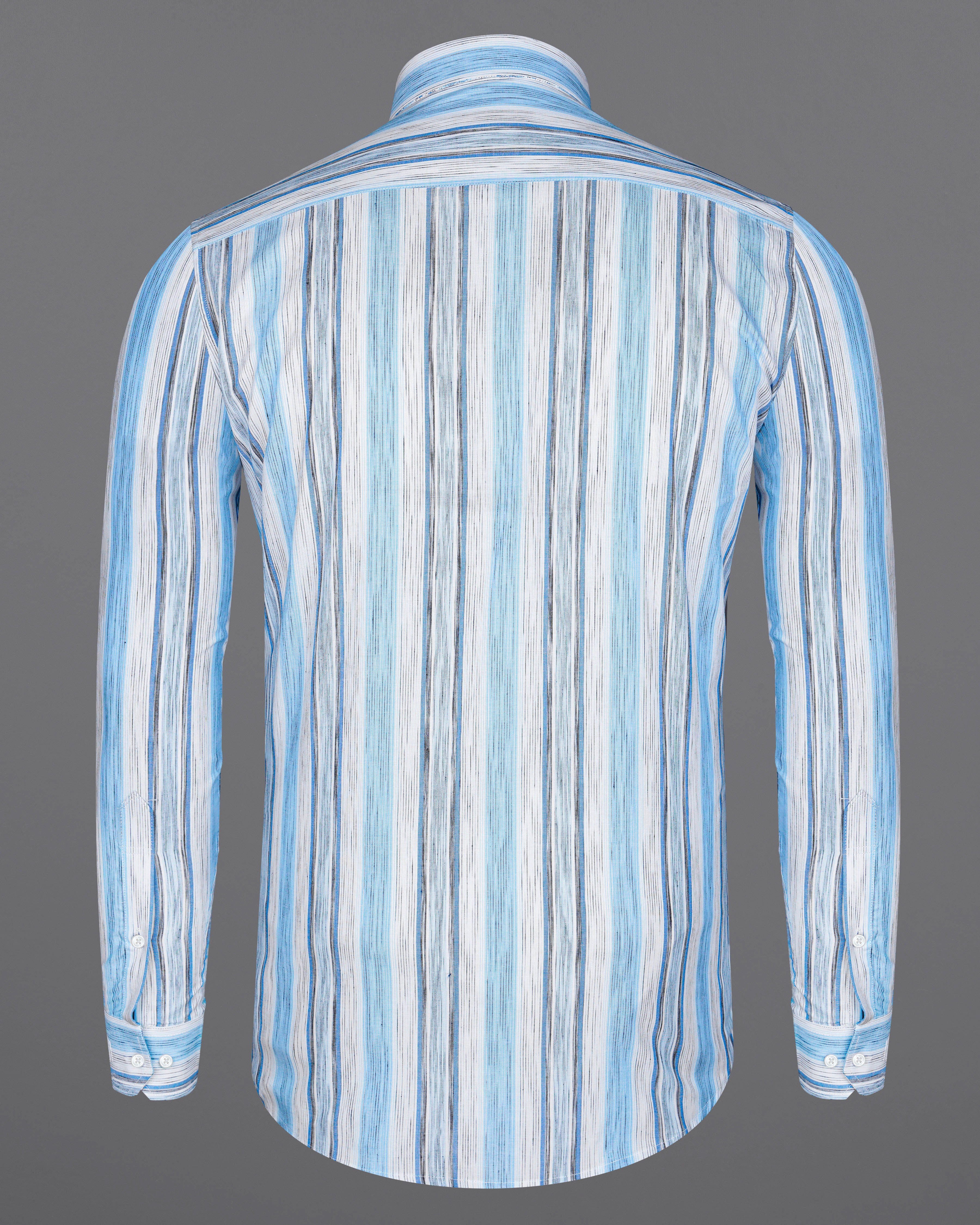 Bright White with Pale Aqua Blue Multicolour Striped Premium Cotton Shirt