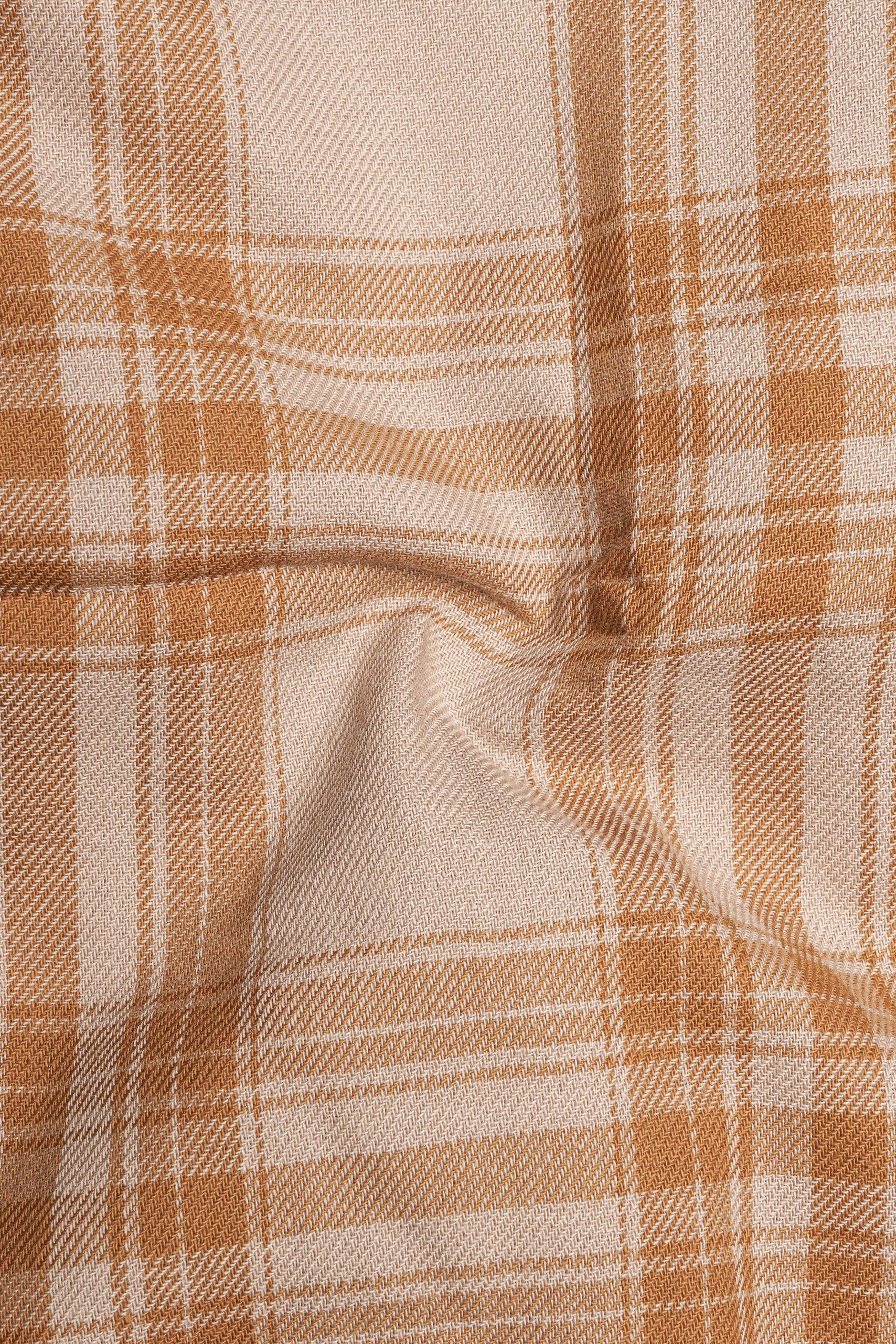 Turkey Cream with Curry Brown Twill Plaid Premium Cotton Shirt