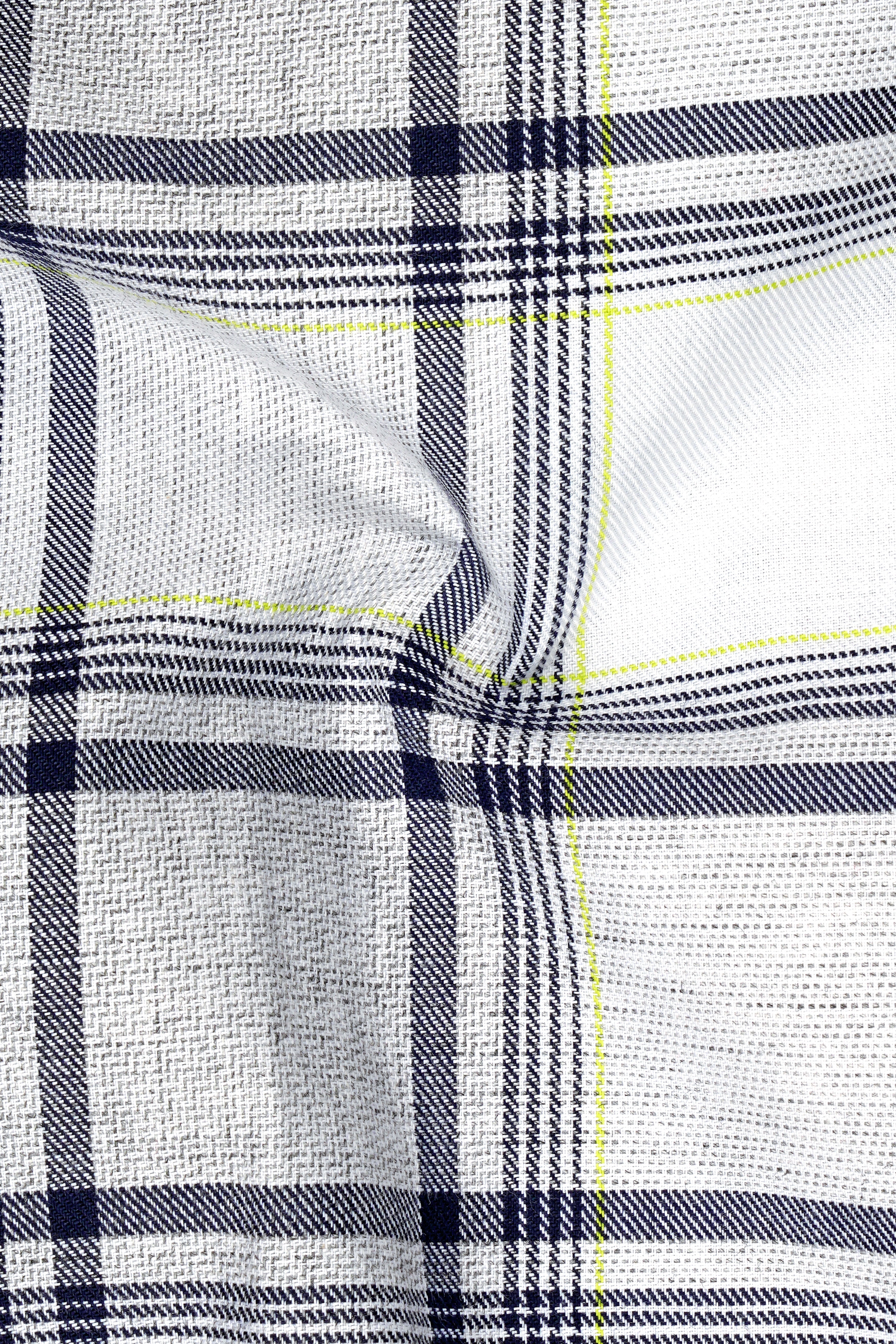 Bright White with Tolopea Blue Twill Windowpane Premium Cotton Shirt