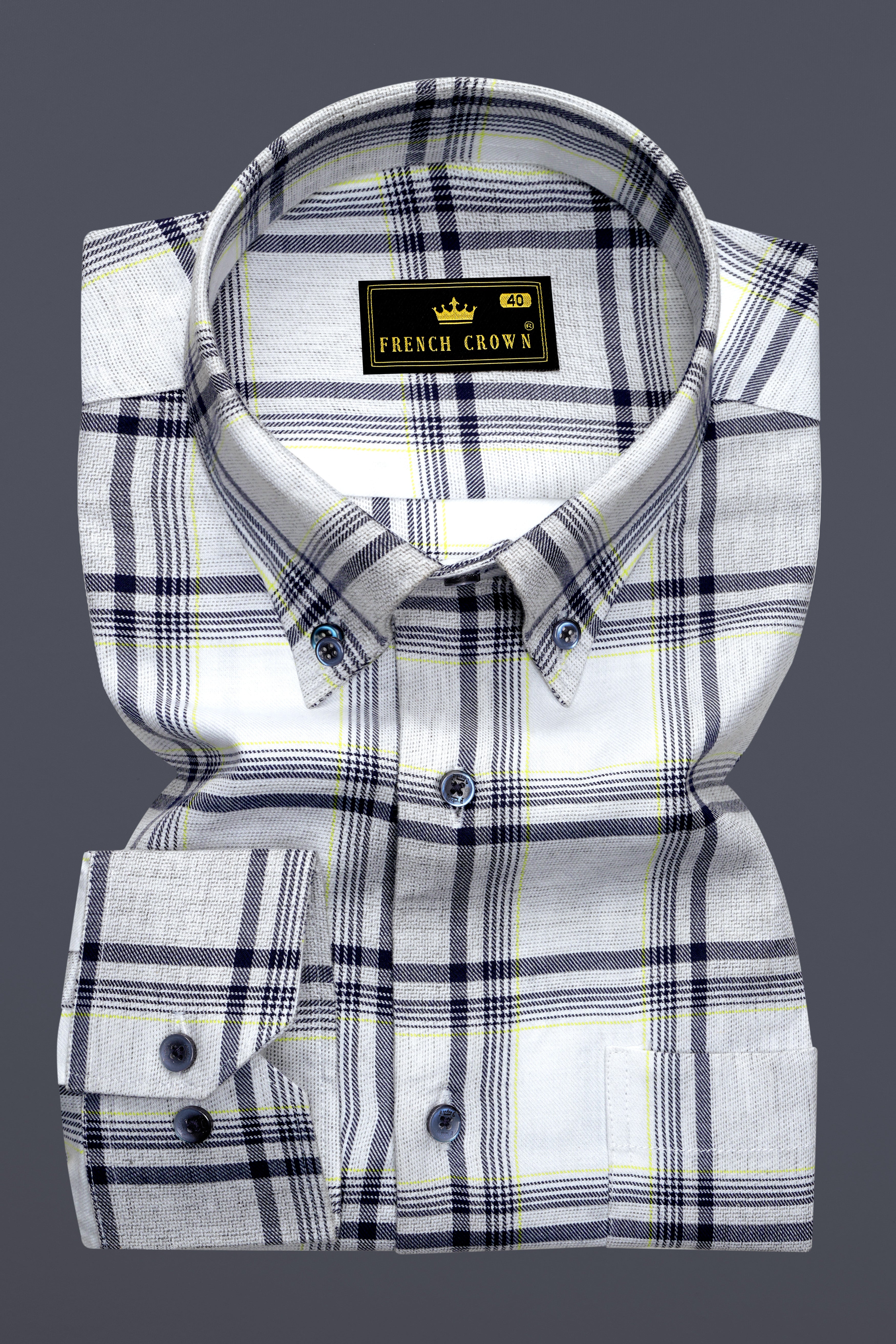 Bright White with Tolopea Blue Twill Windowpane Premium Cotton Shirt
