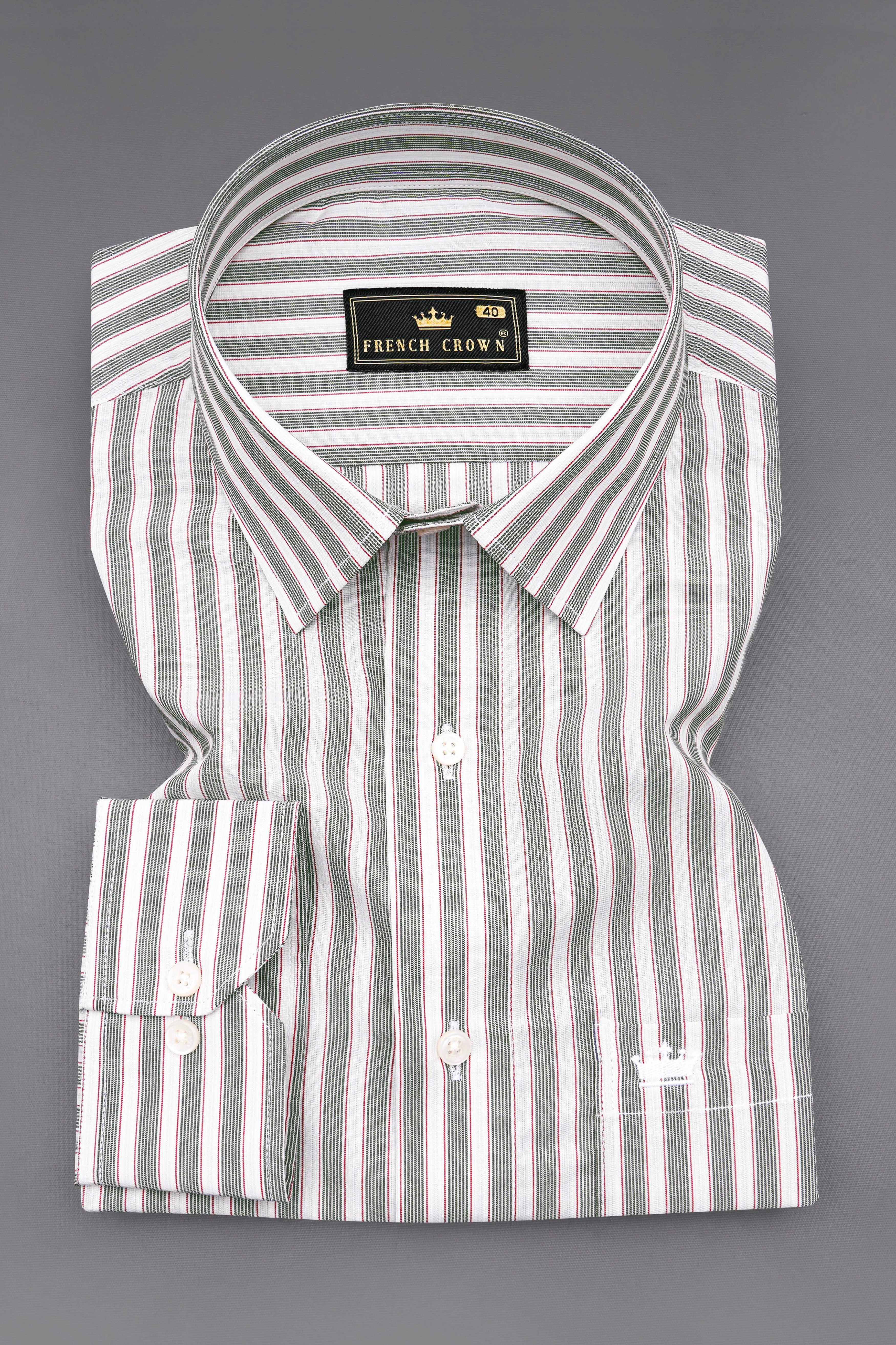 Bright White with Mallard Green and Monza Red Striped Premium Cotton Shirt