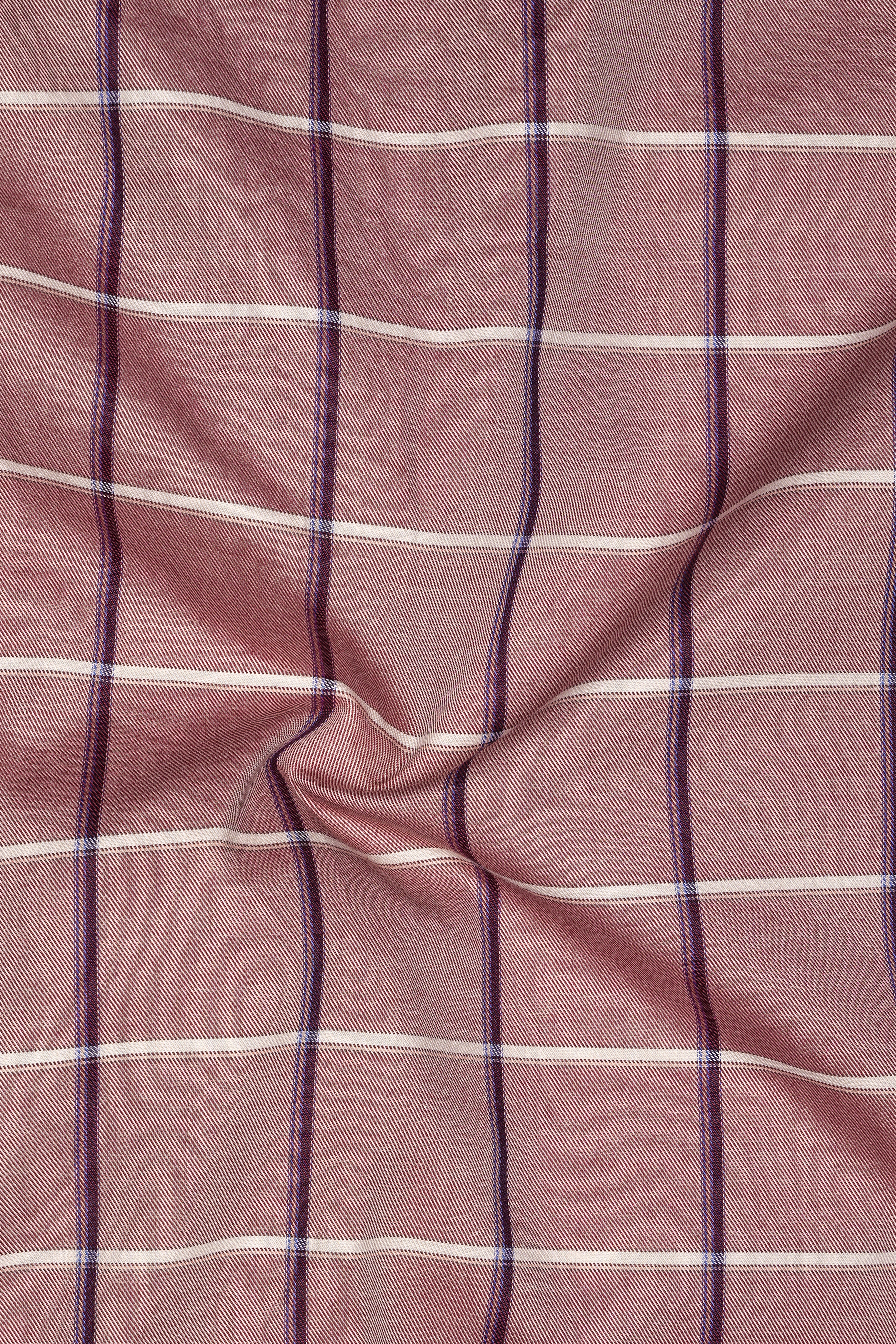 Oriental Peach with Mardi Maroon Twill Checked Premium Cotton Shirt