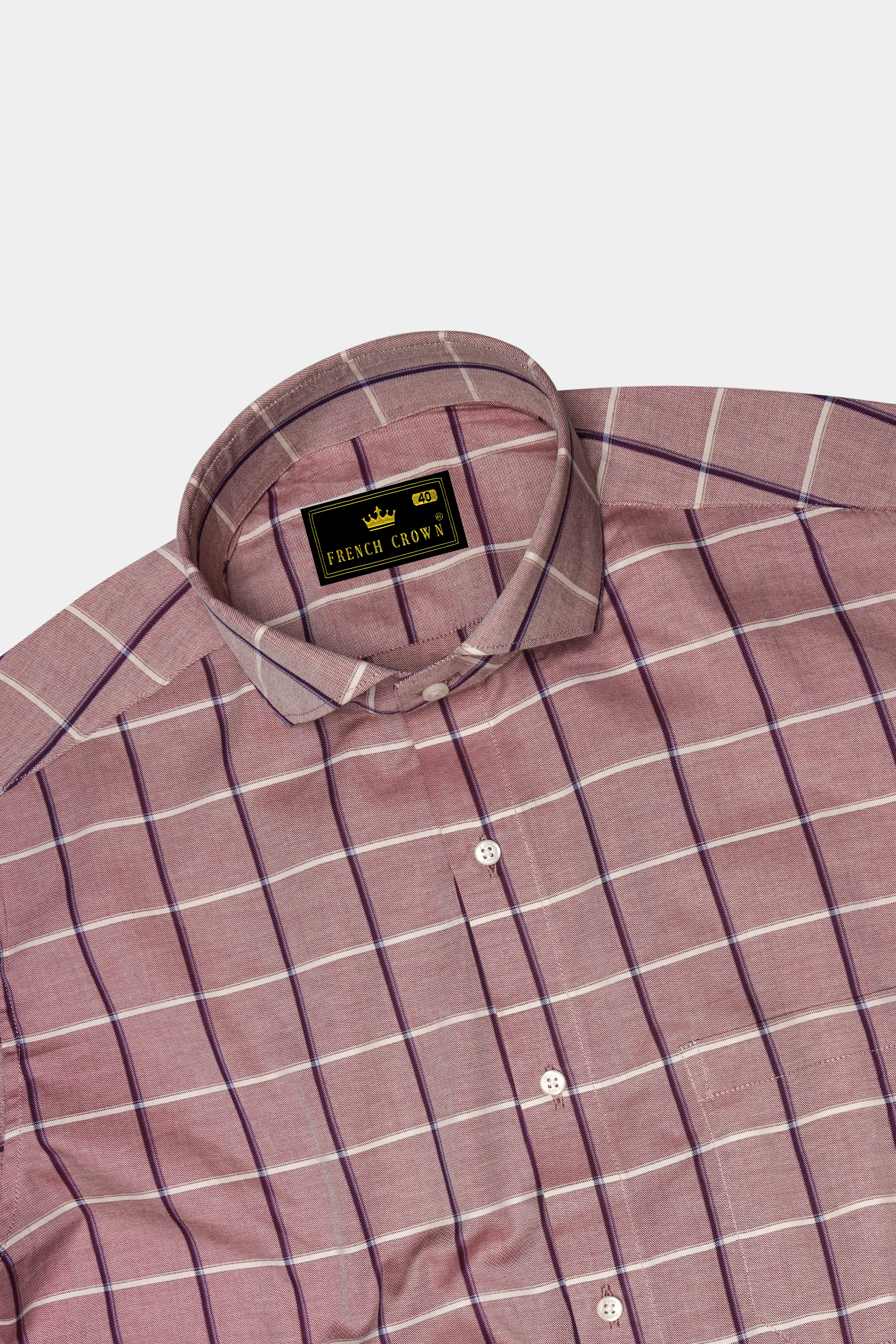 Oriental Peach with Mardi Maroon Twill Checked Premium Cotton Shirt