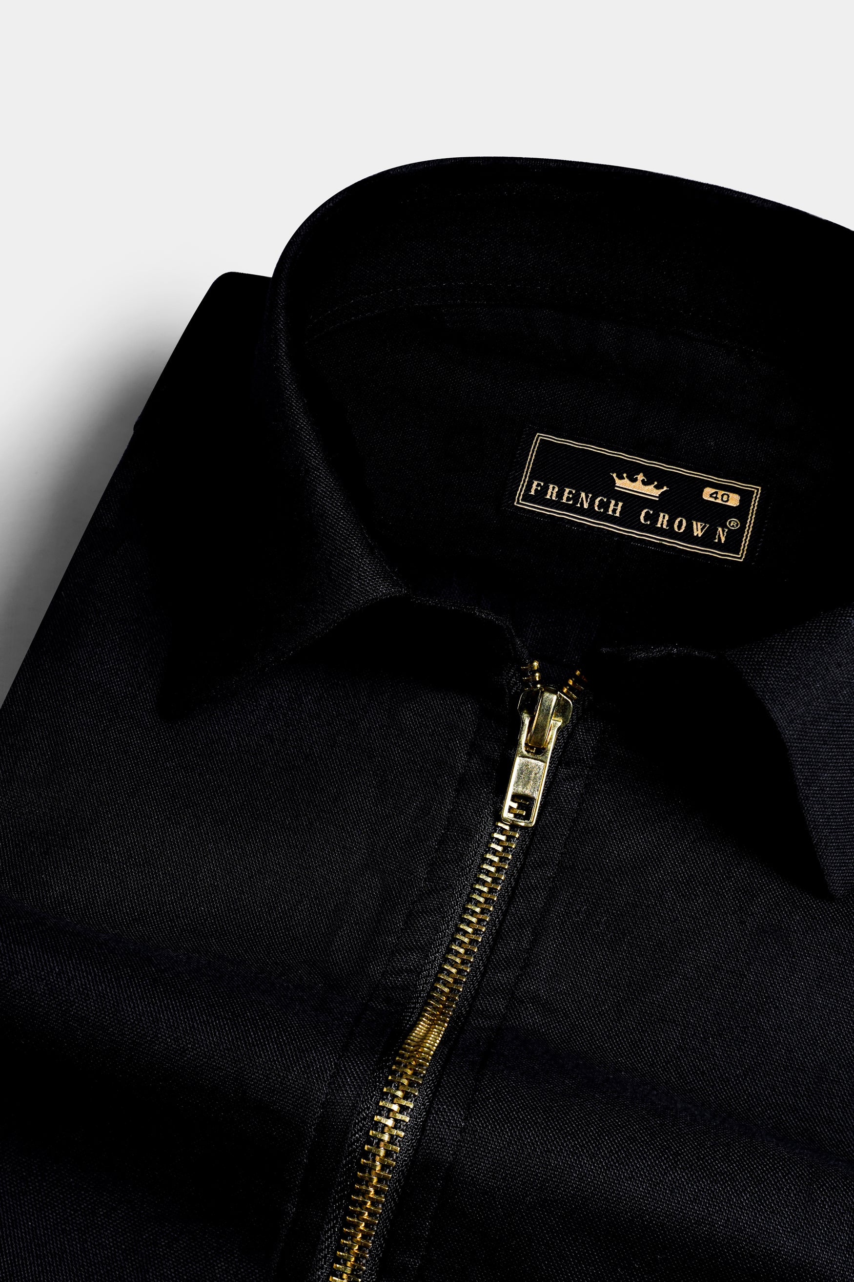 Jade Black Royal Oxford Designer Overshirt with Zipper Closure