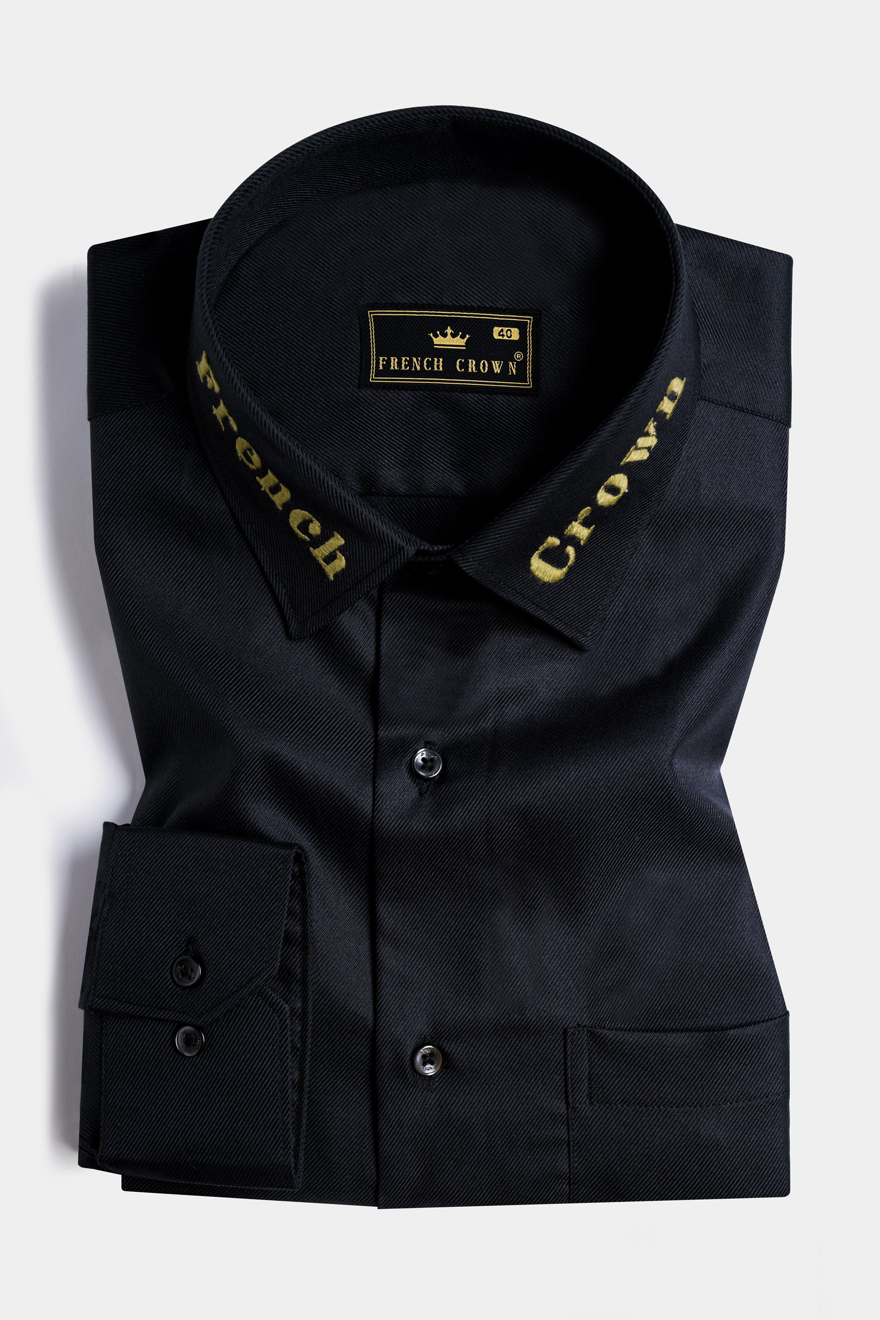 Jade Black French Crown Embroidered Twill Premium Cotton Designer Shirt