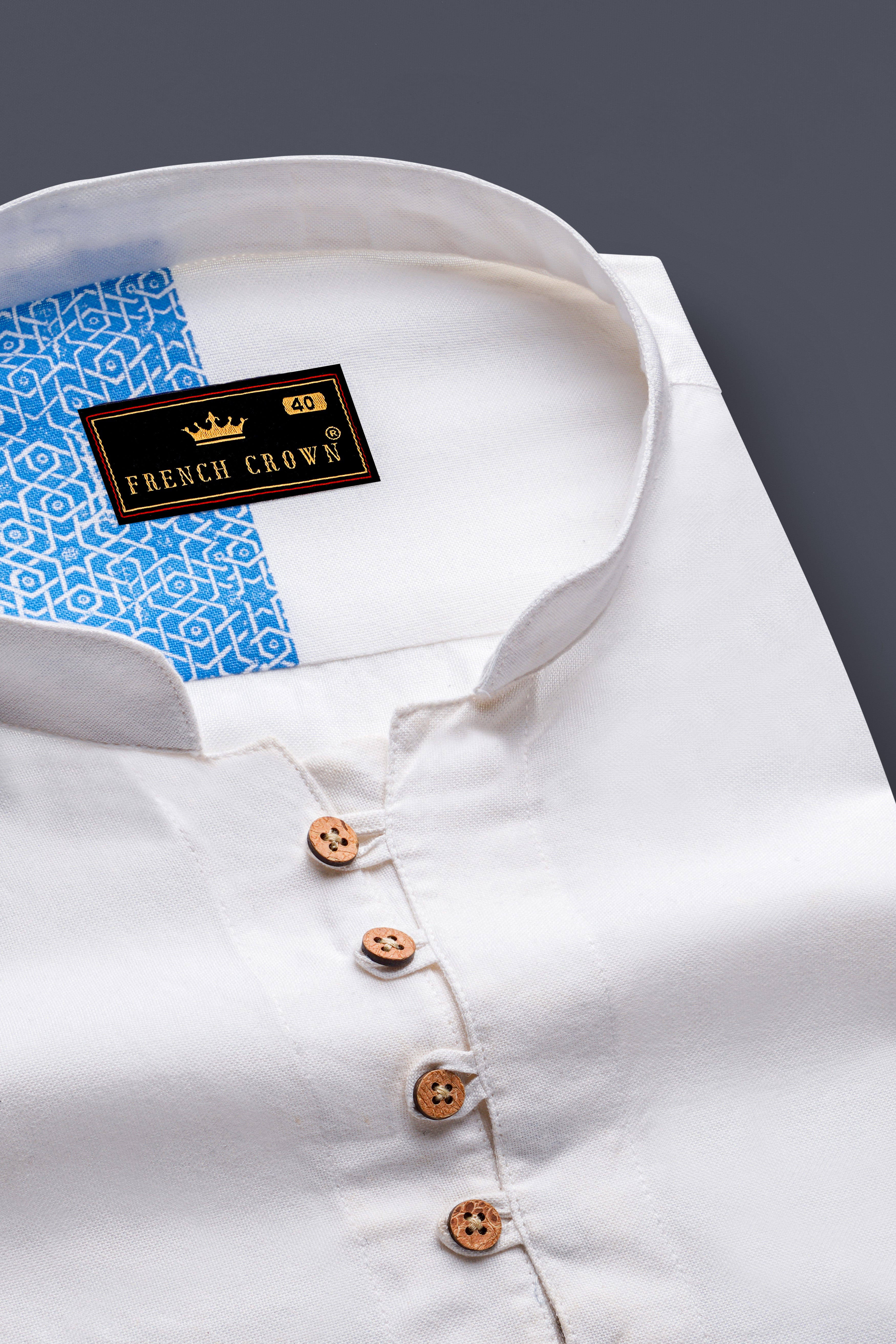 Half White and Half Anakiwa Sky Blue Printed Royal Oxford Designer Kurta Shirt