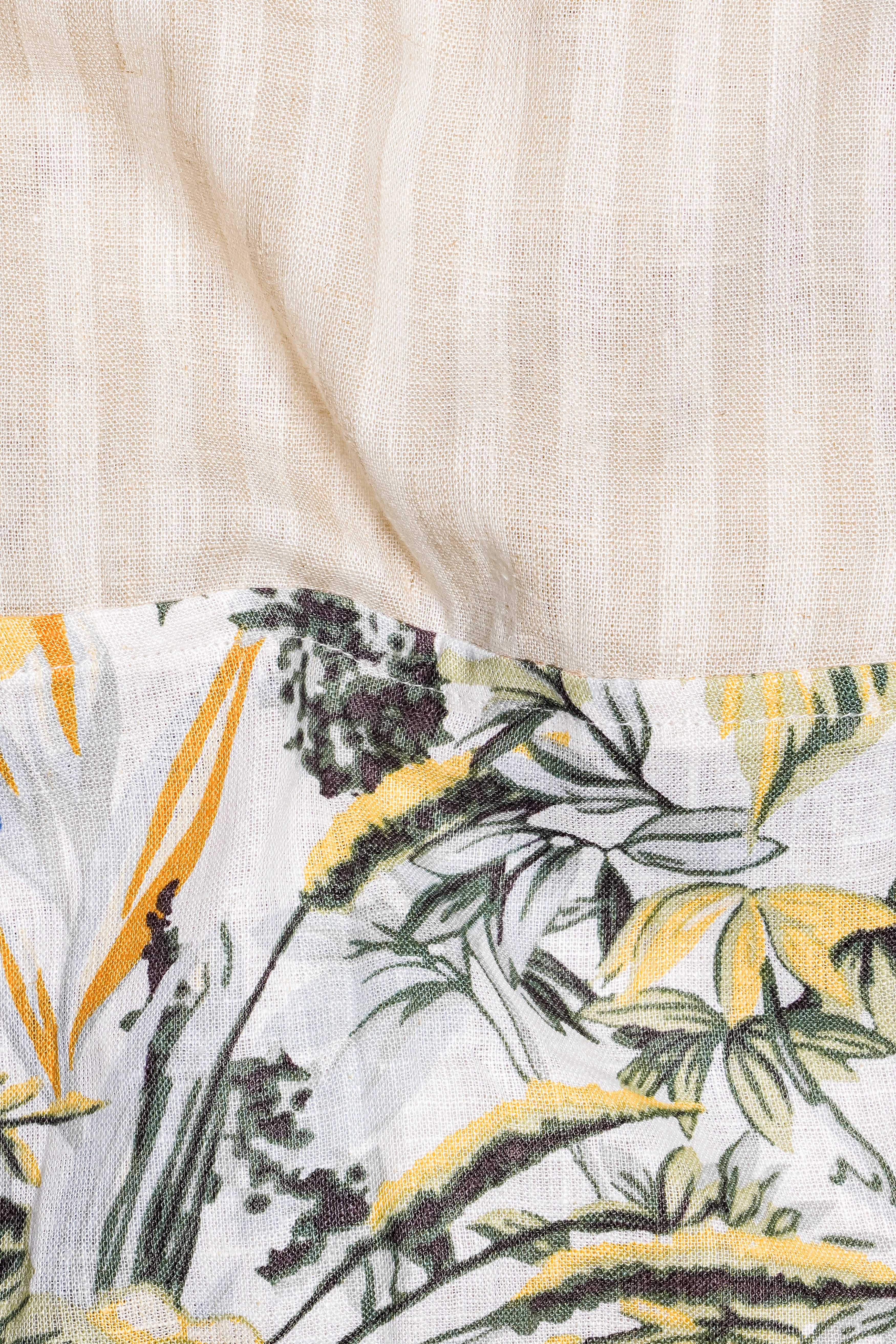 Spanish Brown Striped with Tropical Printed Luxurious Linen Designer Shirt