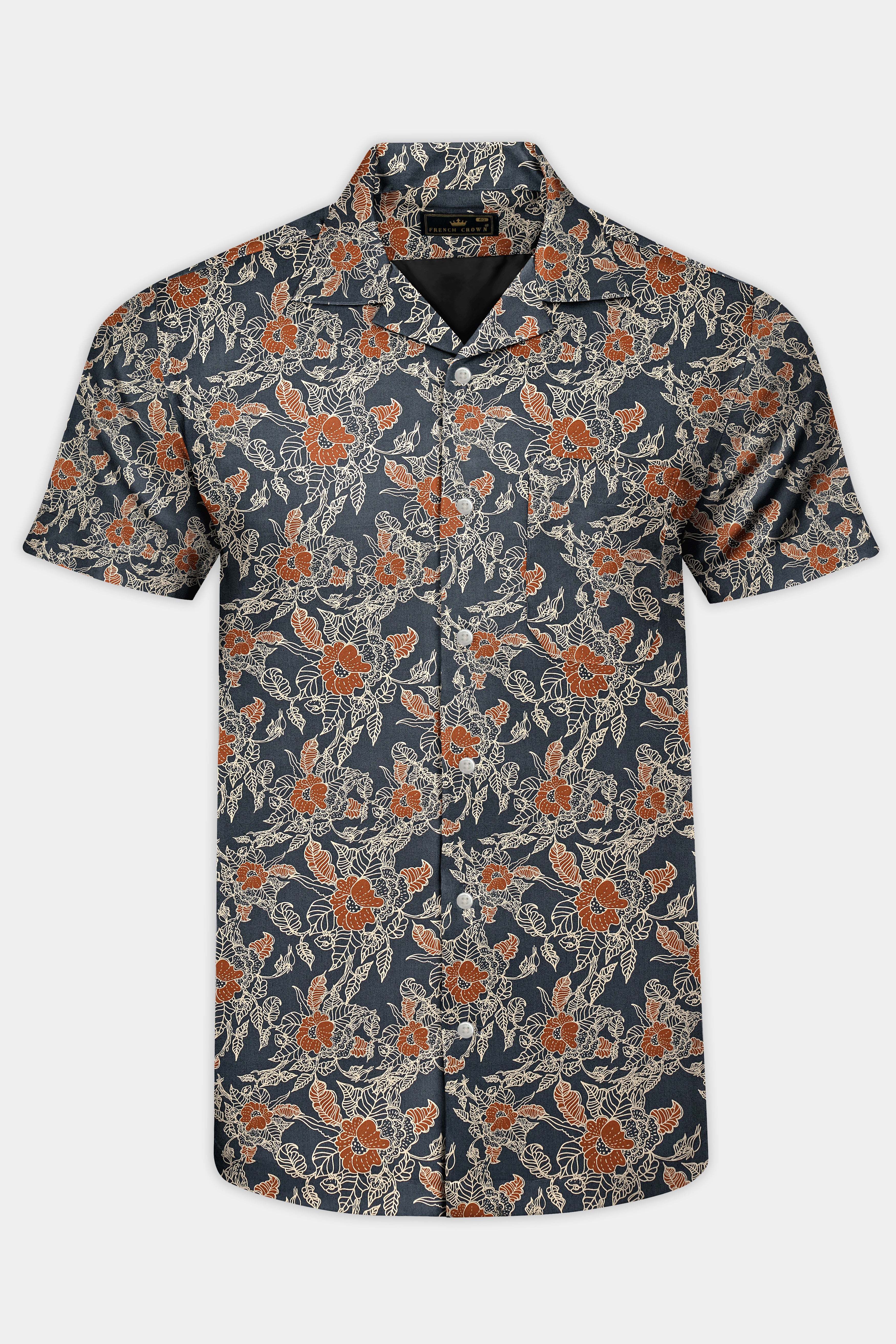 Iridium Gray Floral Printed Premium Cotton Shirt