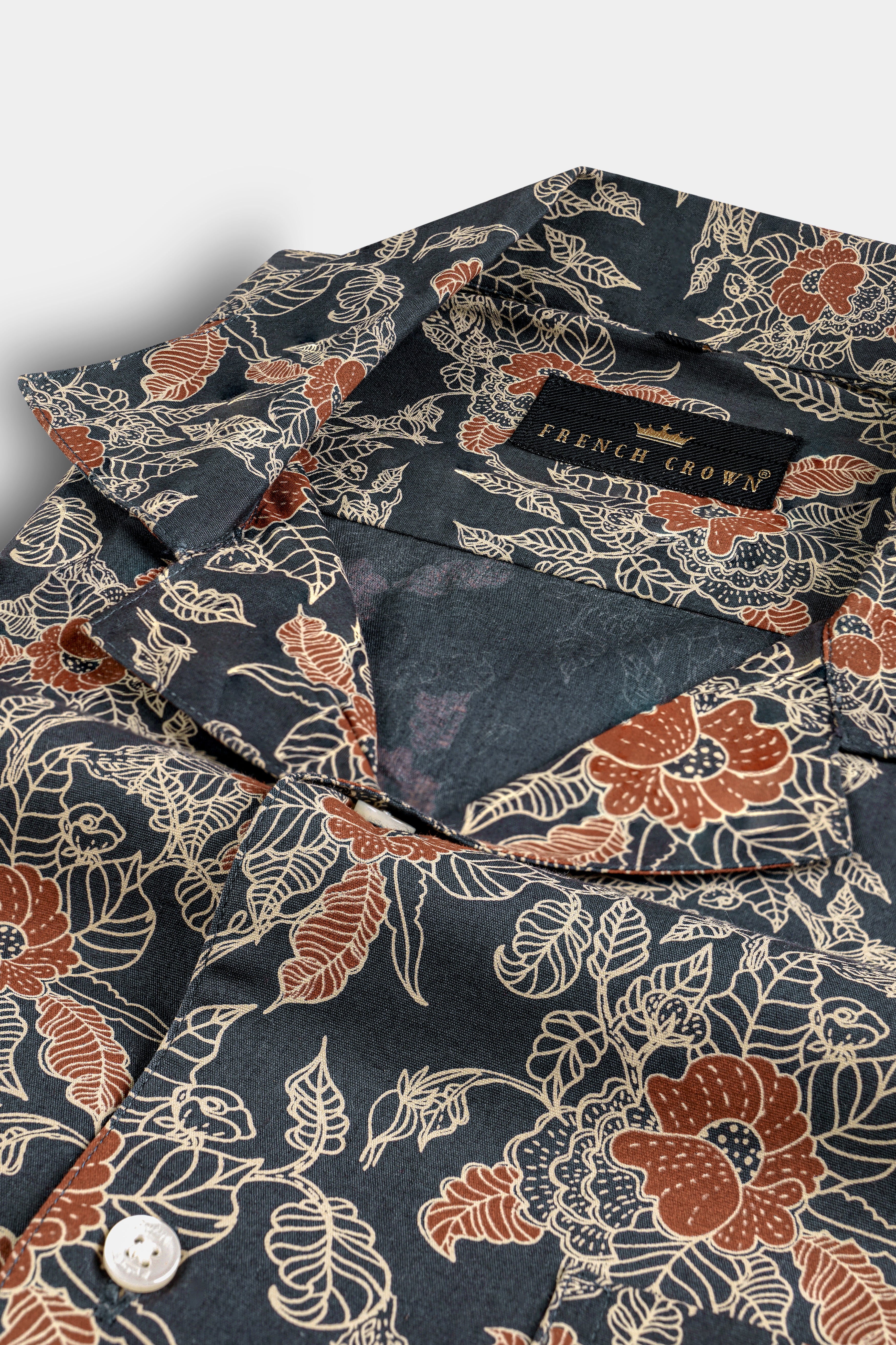 Iridium Gray Floral Printed Premium Cotton Shirt