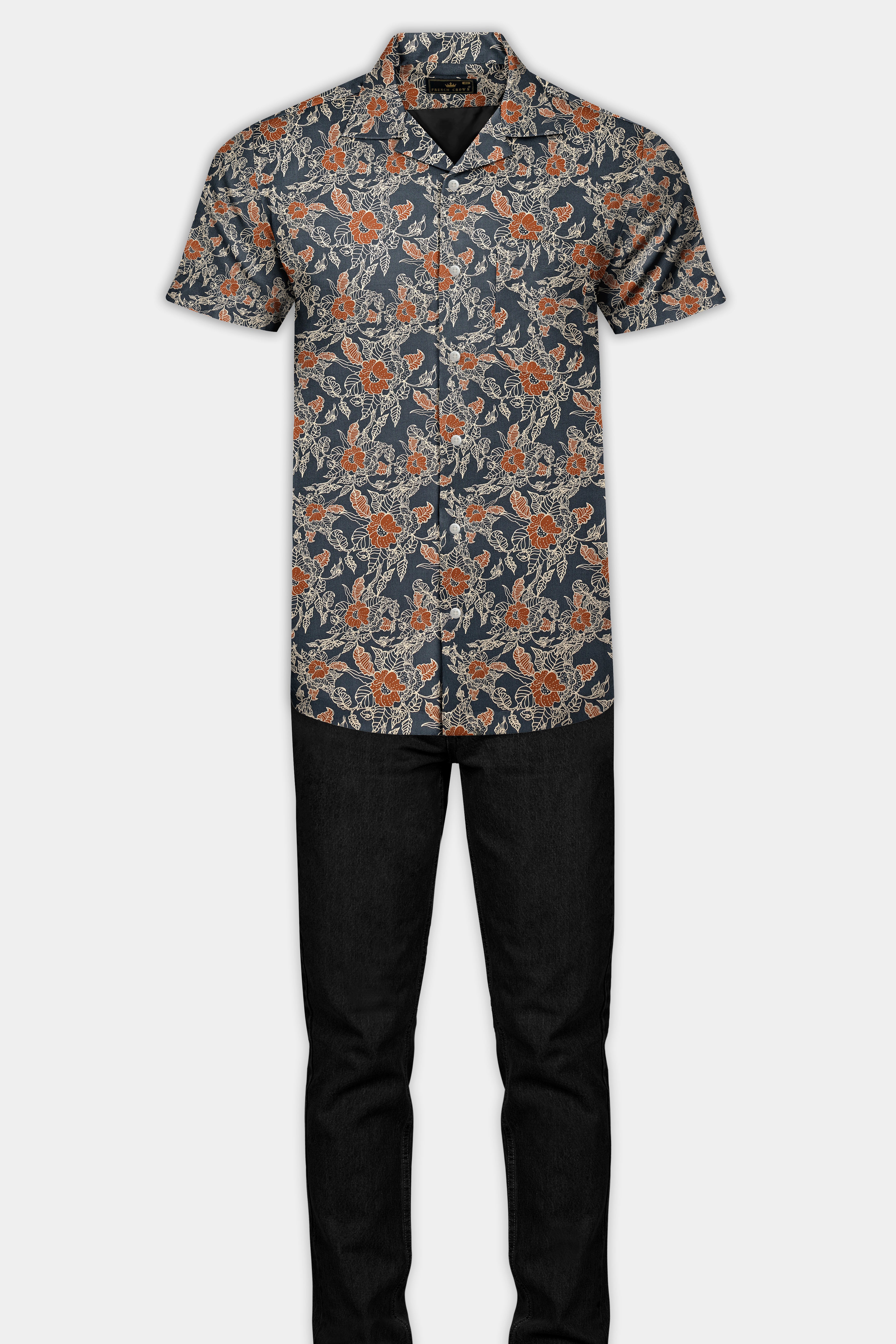 Iridium Gray Floral Printed Premium Cotton Shirt