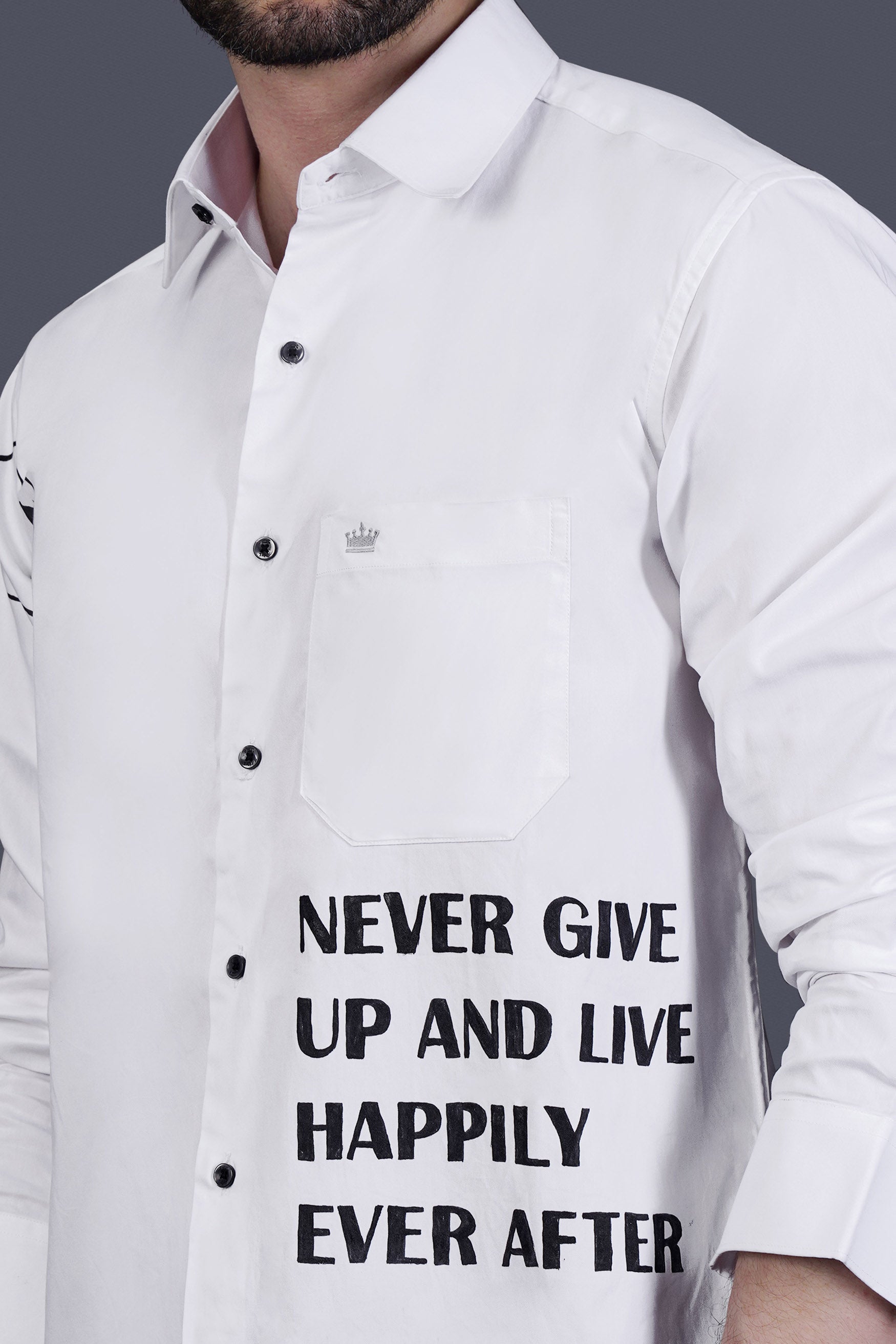 Bright White Teddy and Motivational Quote Hand Painted Royal Oxford Designer Shirt