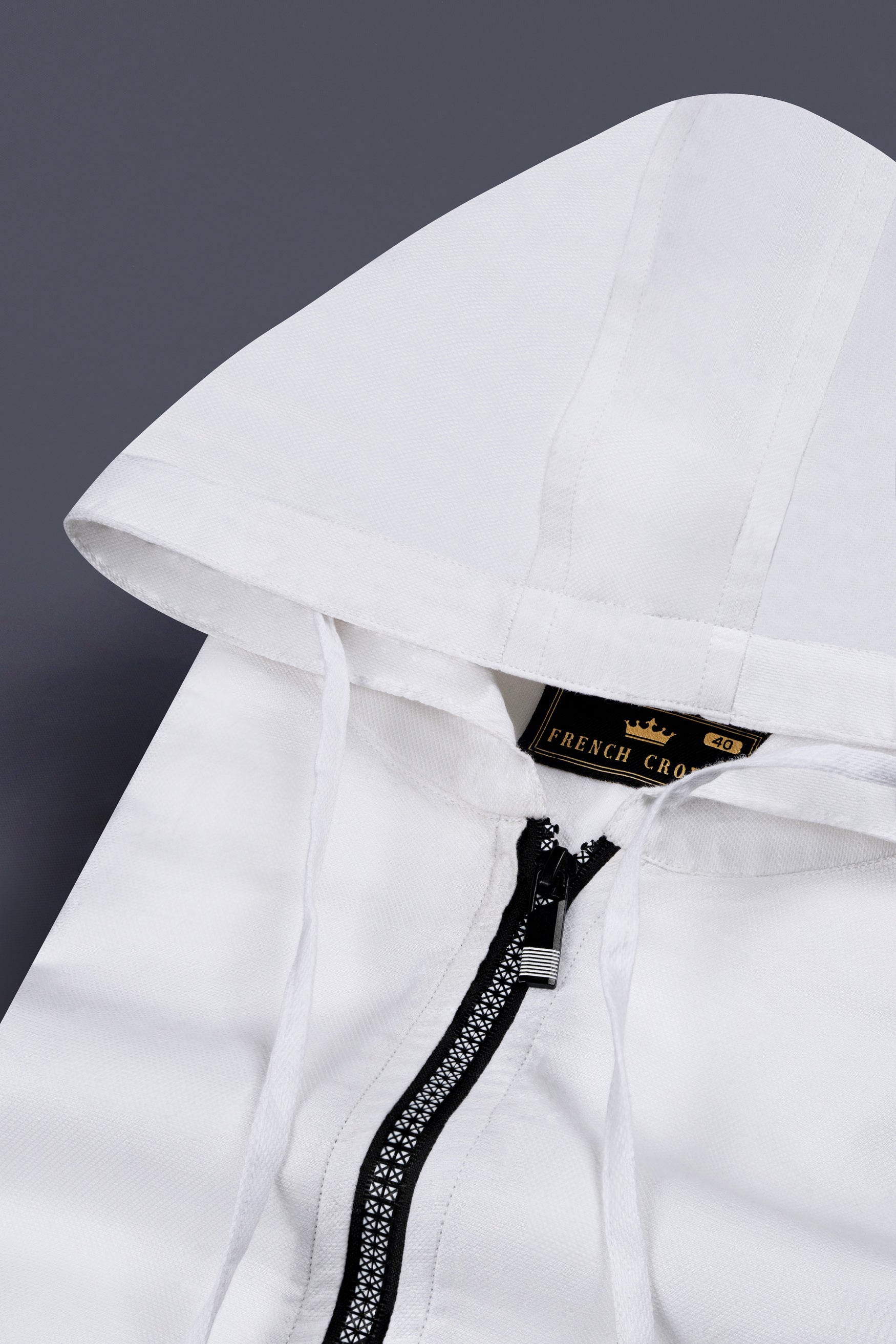 Bright White Dobby Zipper Closure with Hoodie Designer Shirt