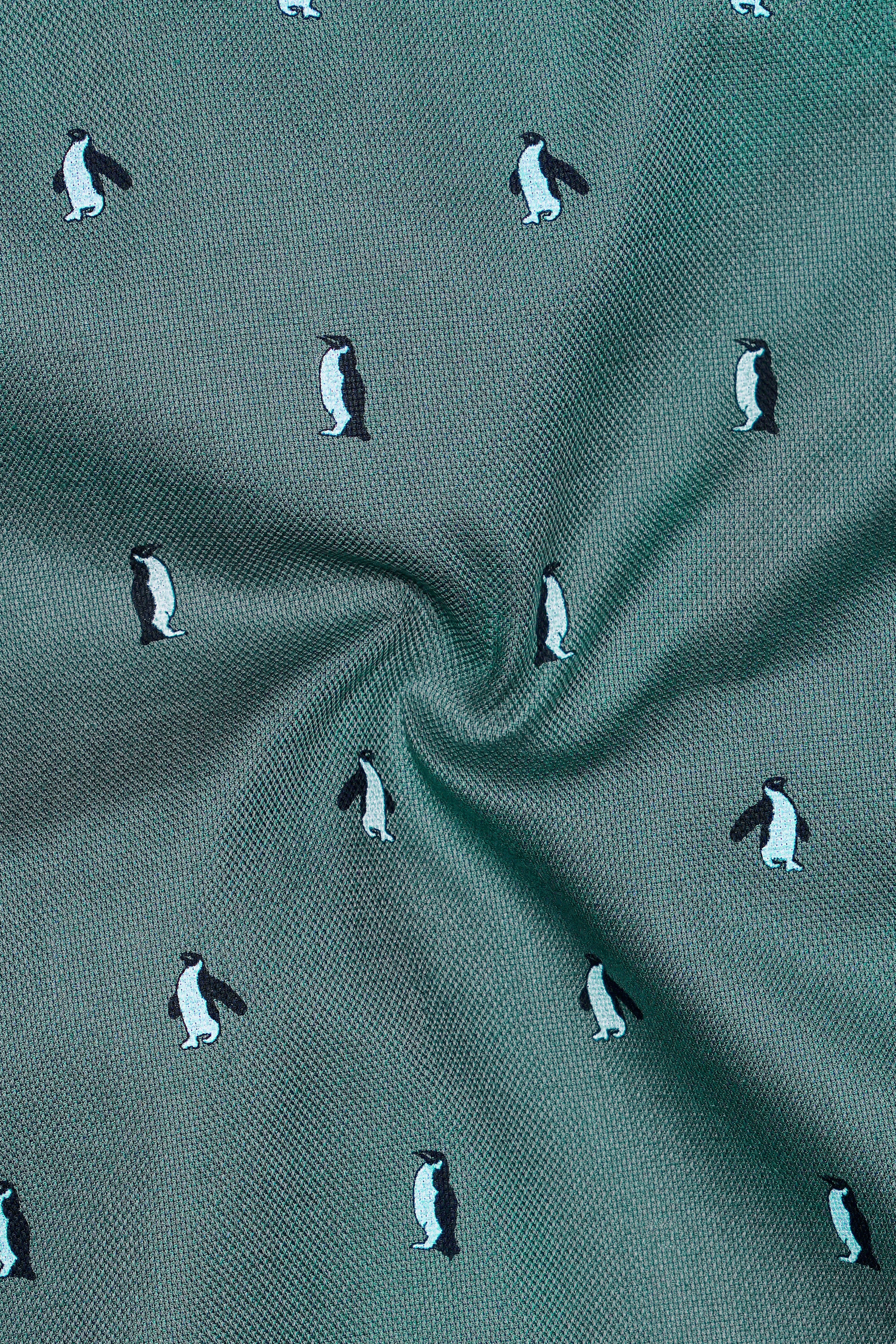 Cactus Green Penguin Printed Dobby Premium Giza Cotton Kurta Shirt