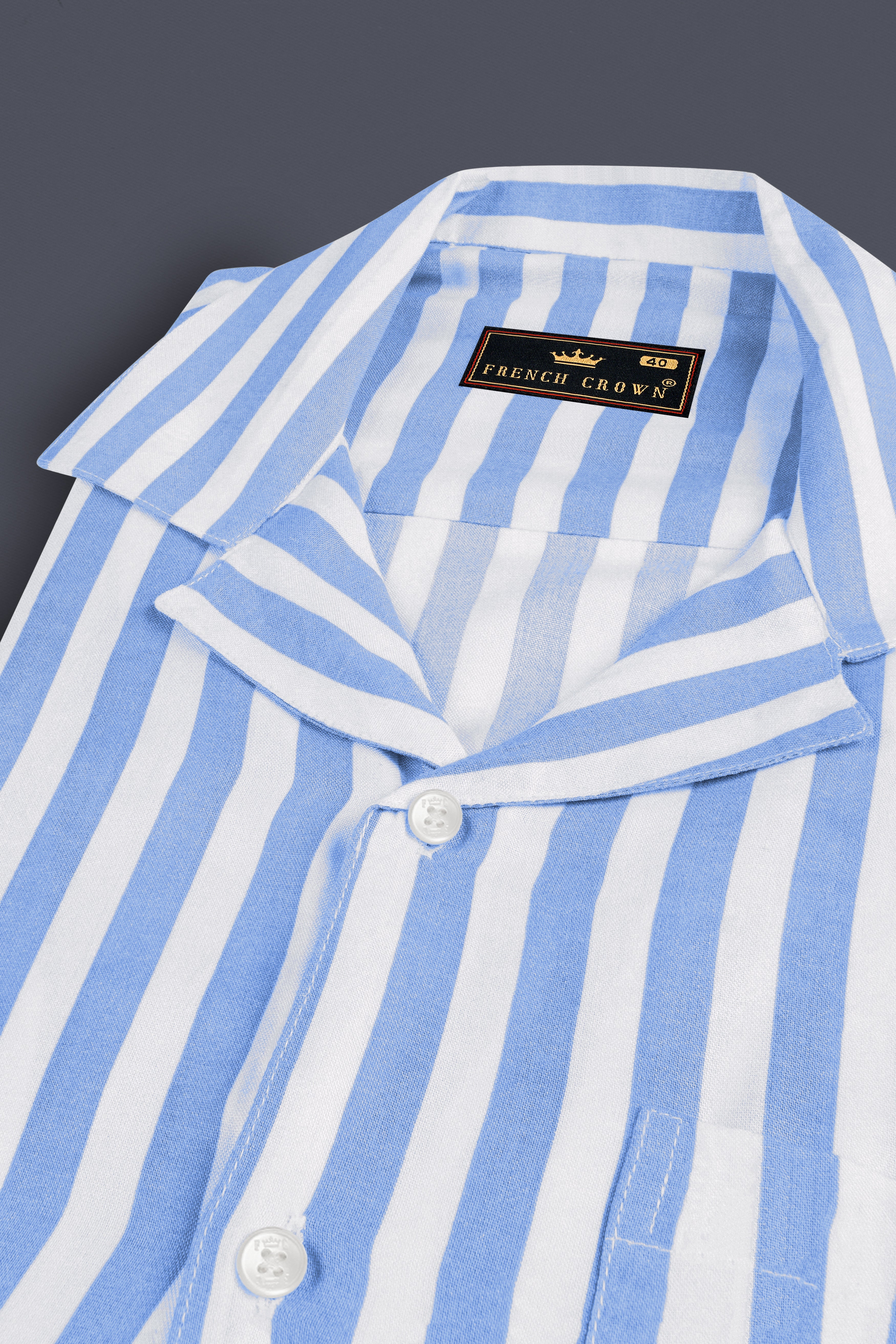 Pale Aqua Blue and White Striped Premium Tencel Shirt