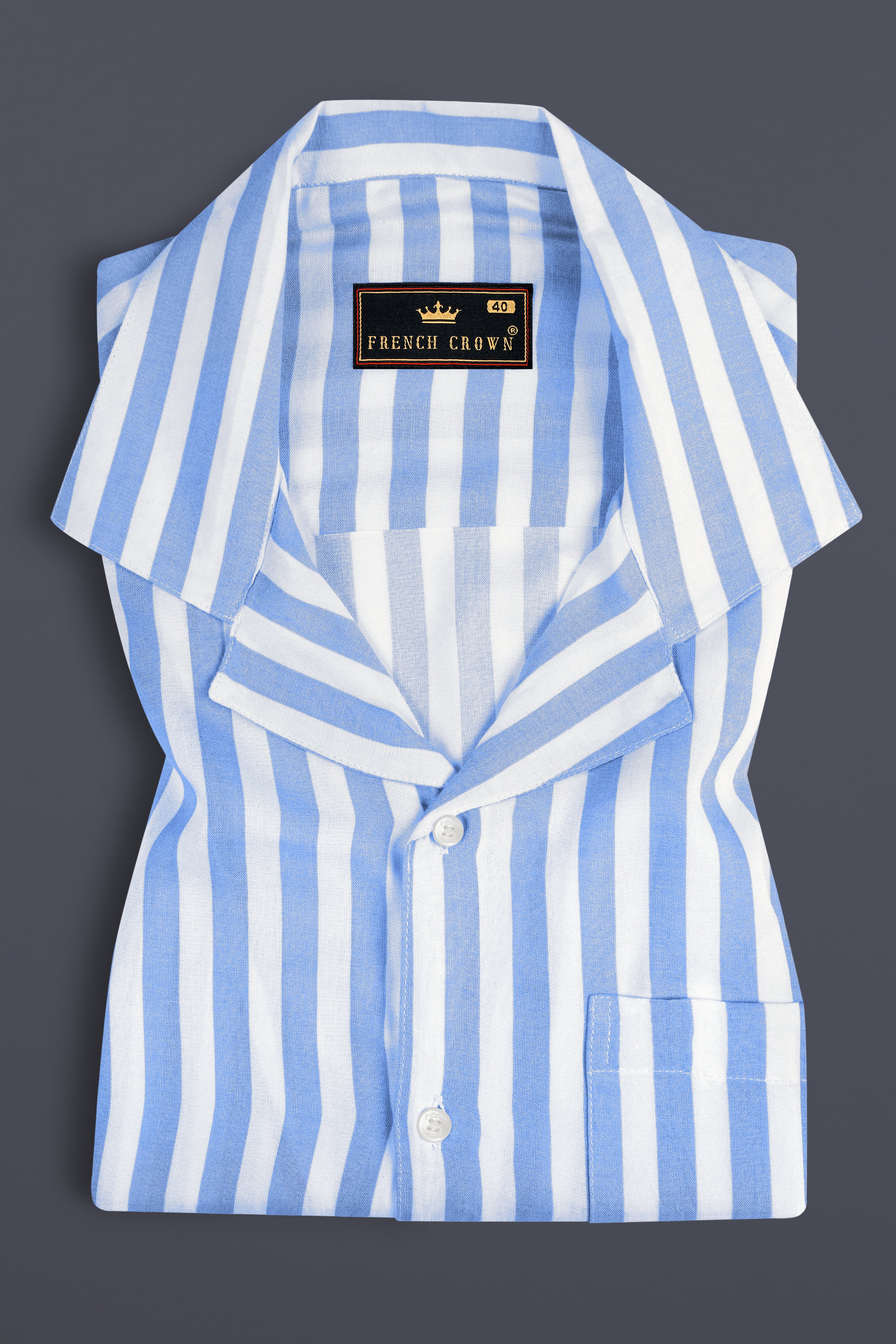 Pale Aqua Blue and White Striped Premium Tencel Shirt