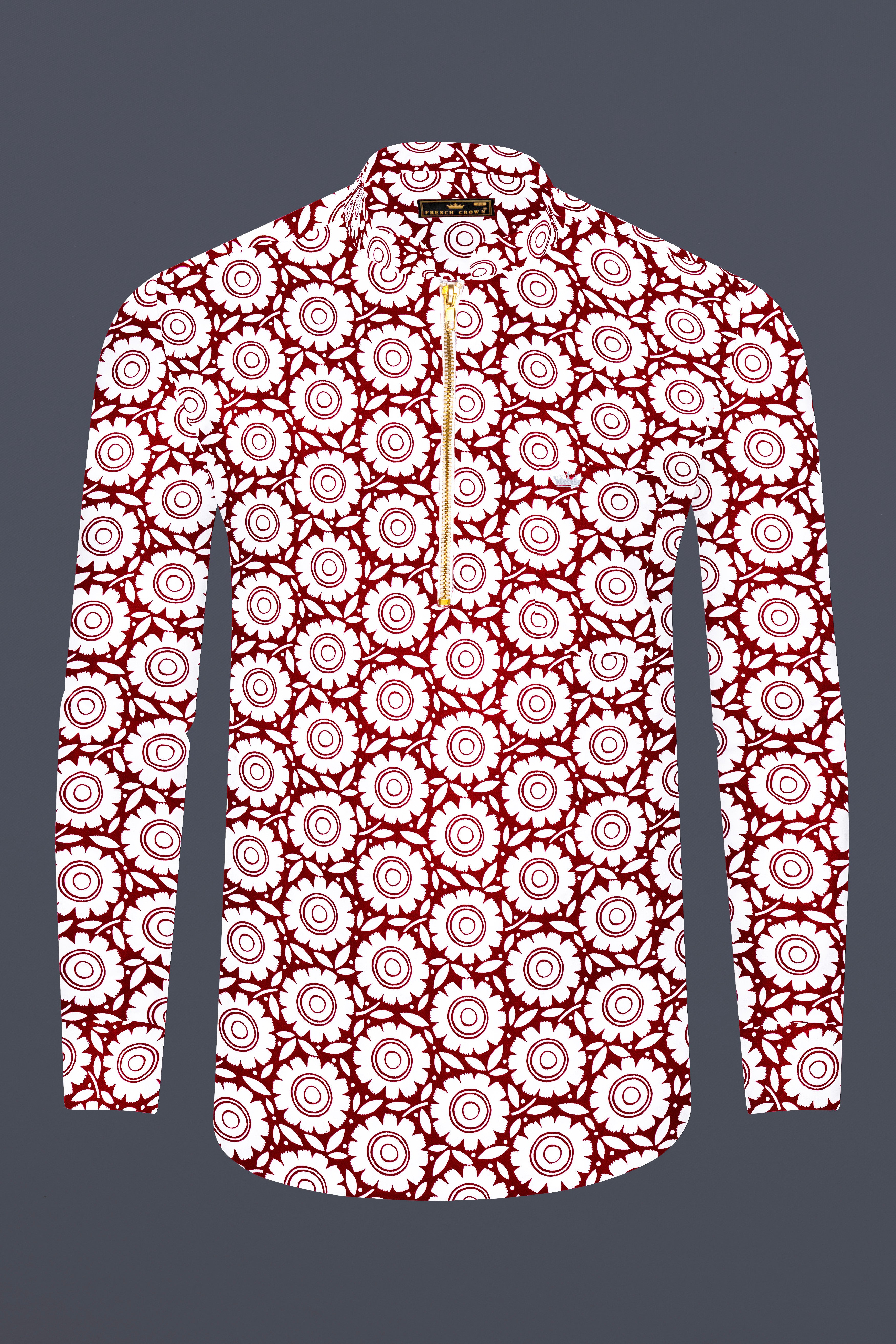 Bright White Bohemian Printed Royal Oxford zipper Shirt
