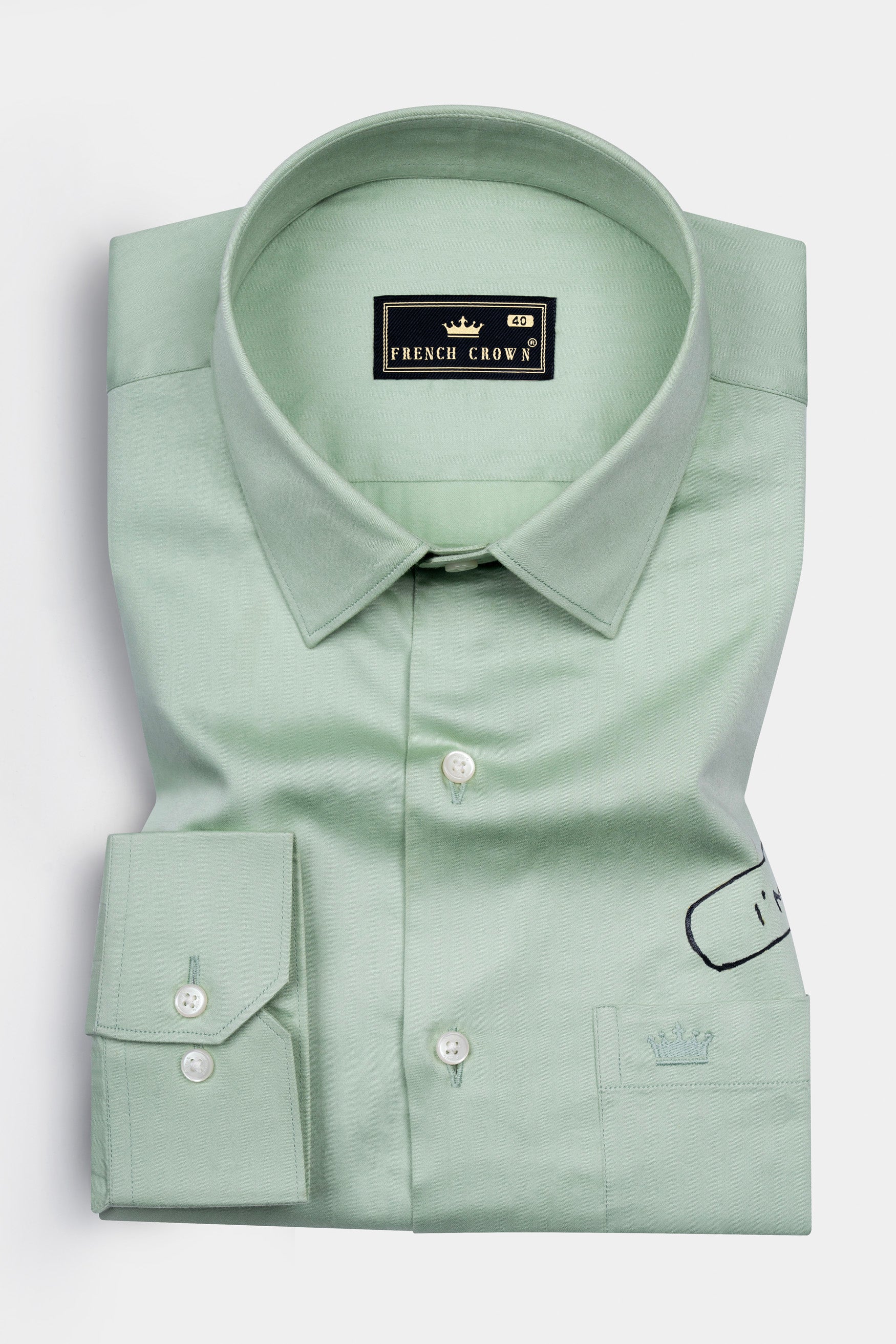 Clay Ash Green Workaholic Theme Hand Painted Subtle Sheen Super Soft Premium Cotton Designer Shirt