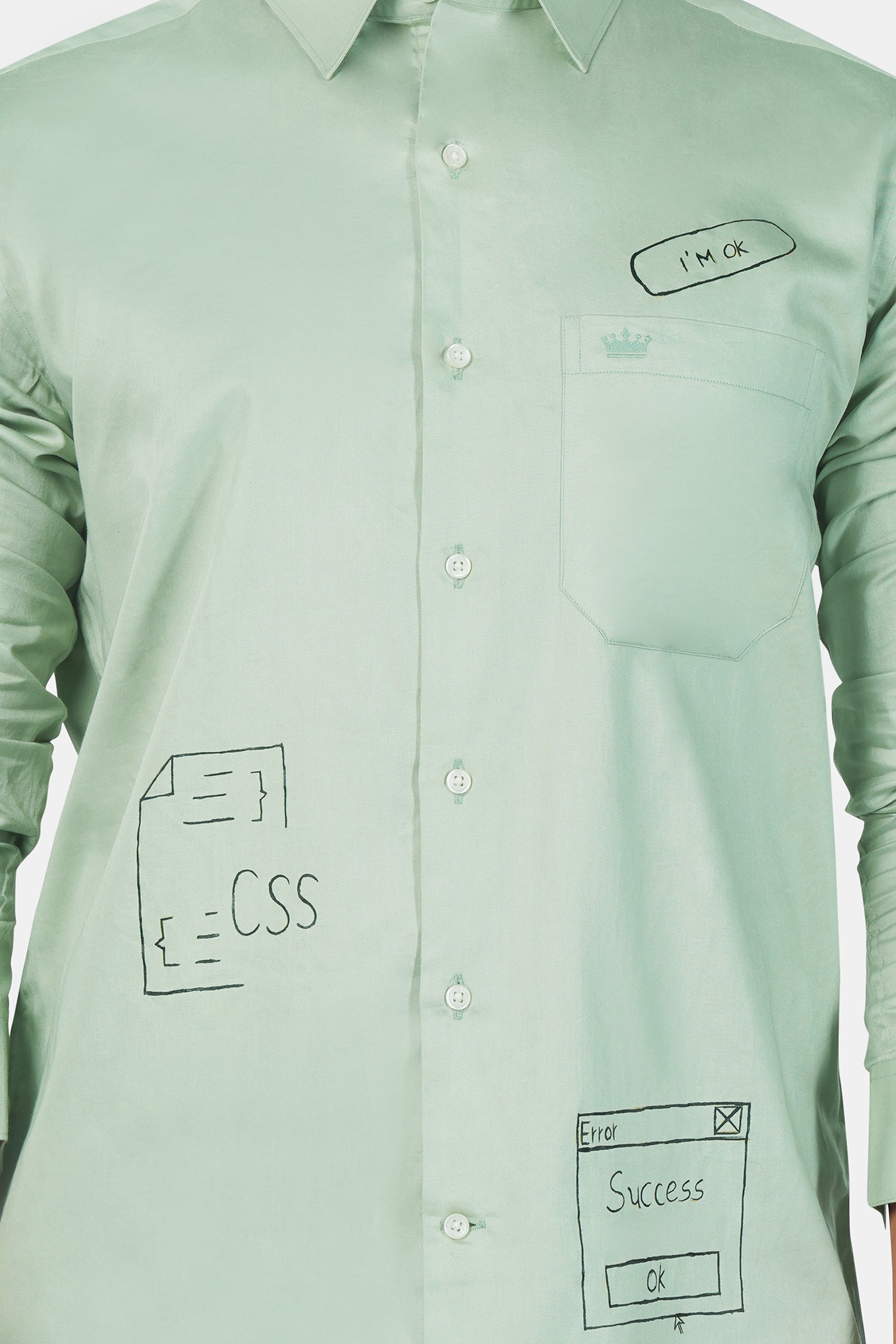 Clay Ash Green Workaholic Theme Hand Painted Subtle Sheen Super Soft Premium Cotton Designer Shirt