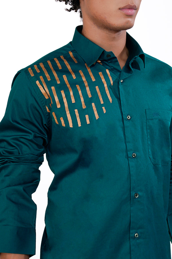 Teal Blue Hand Painted Super Soft Premium Cotton Designer Shirt