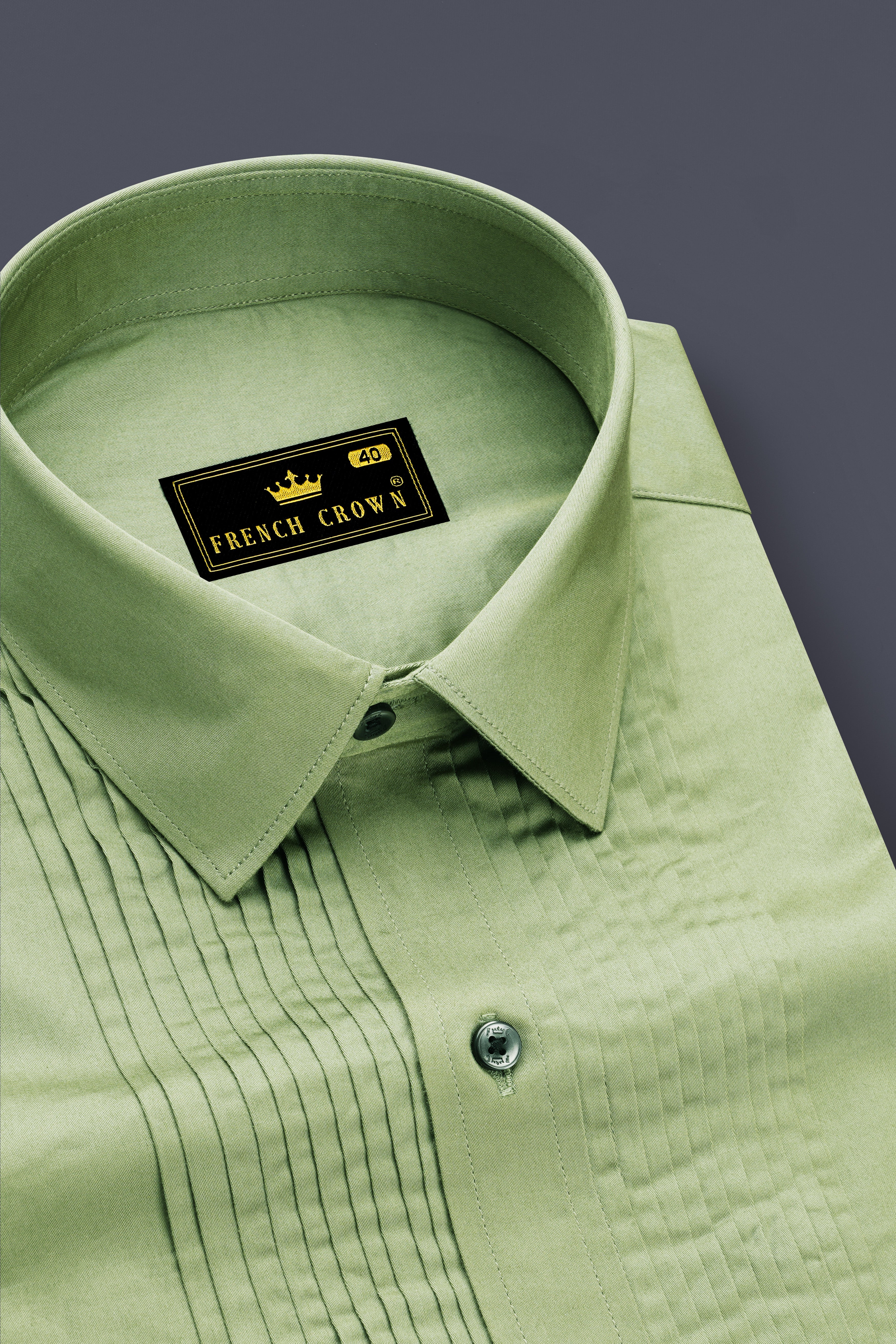 Eagle Green Subtle Sheen Snake Pleated Super Soft Premium Cotton Tuxedo Shirt