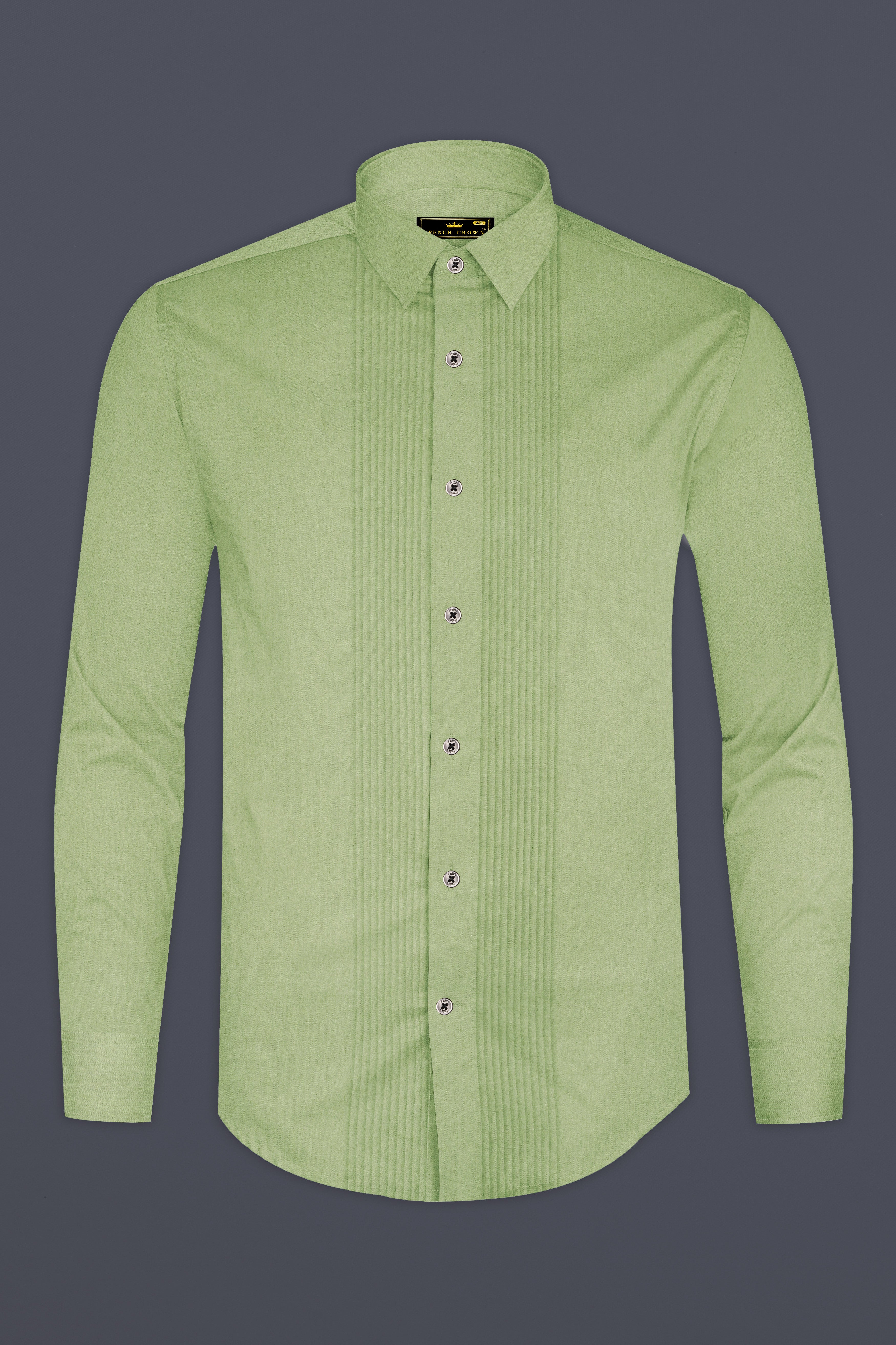 Eagle Green Subtle Sheen Snake Pleated Super Soft Premium Cotton Tuxedo Shirt