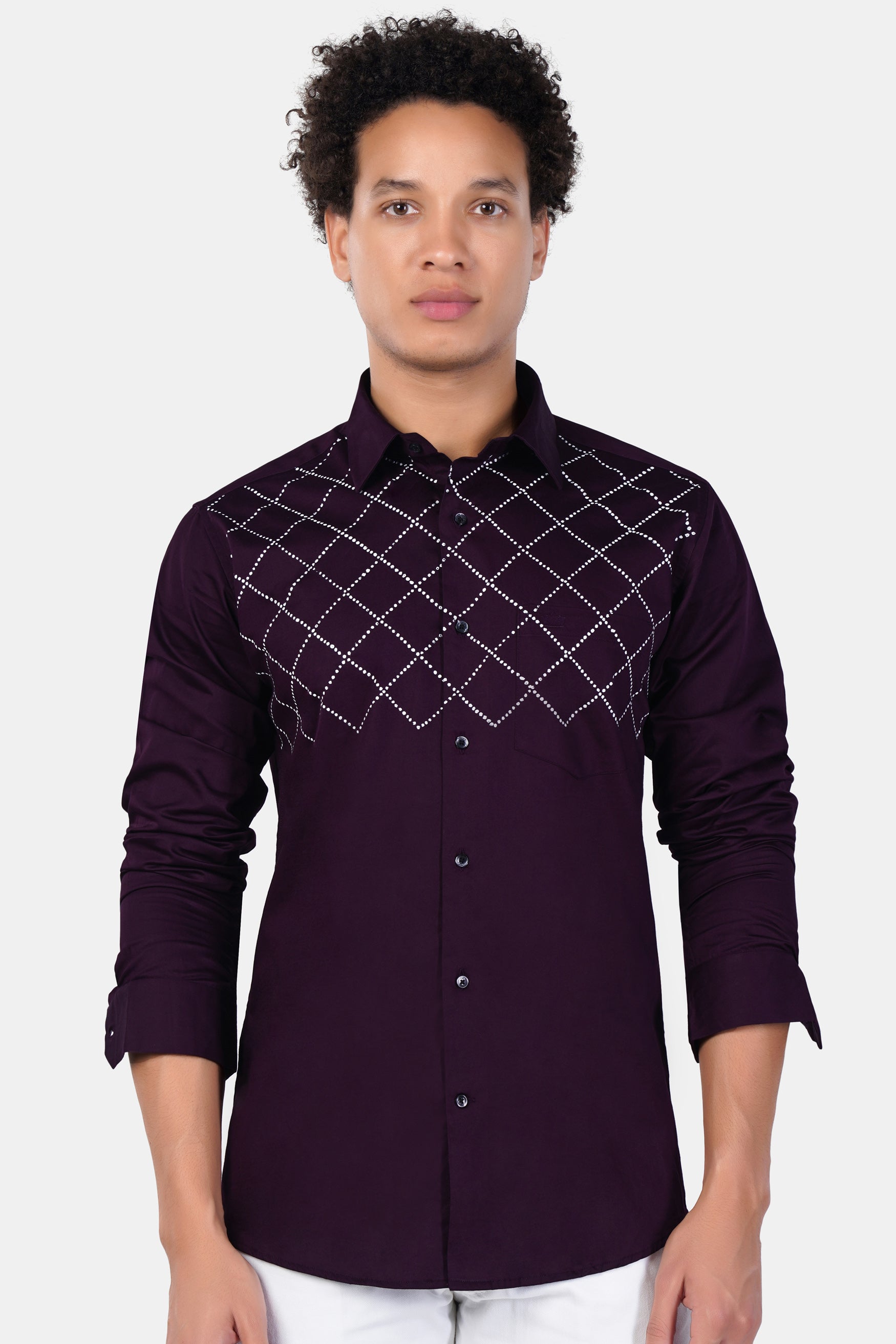 Eclipse Maroon Criss Cross Hand Painted Subtle Sheen Super Soft Premium Cotton Designer Shirt