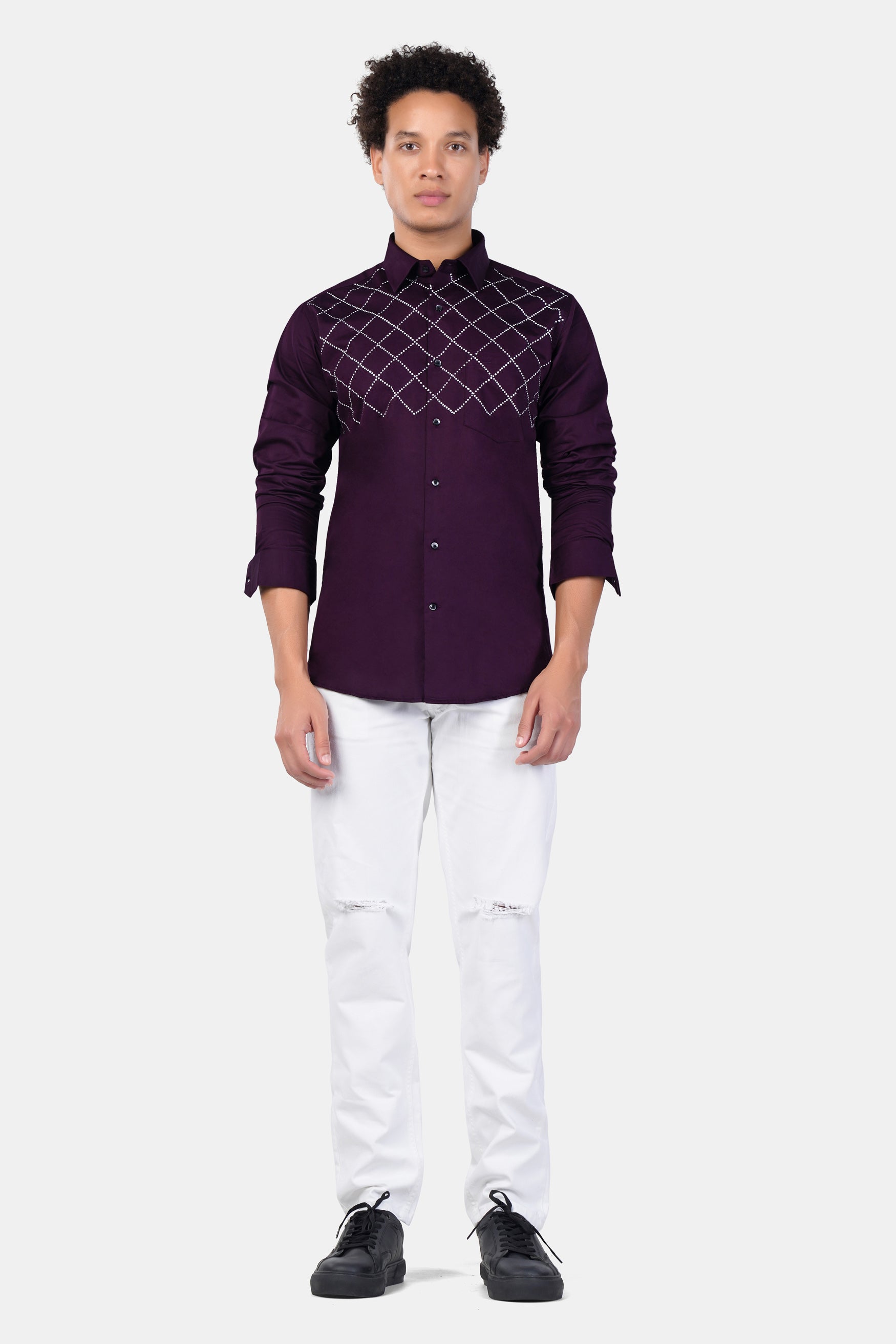 Eclipse Maroon Criss Cross Hand Painted Subtle Sheen Super Soft Premium Cotton Designer Shirt