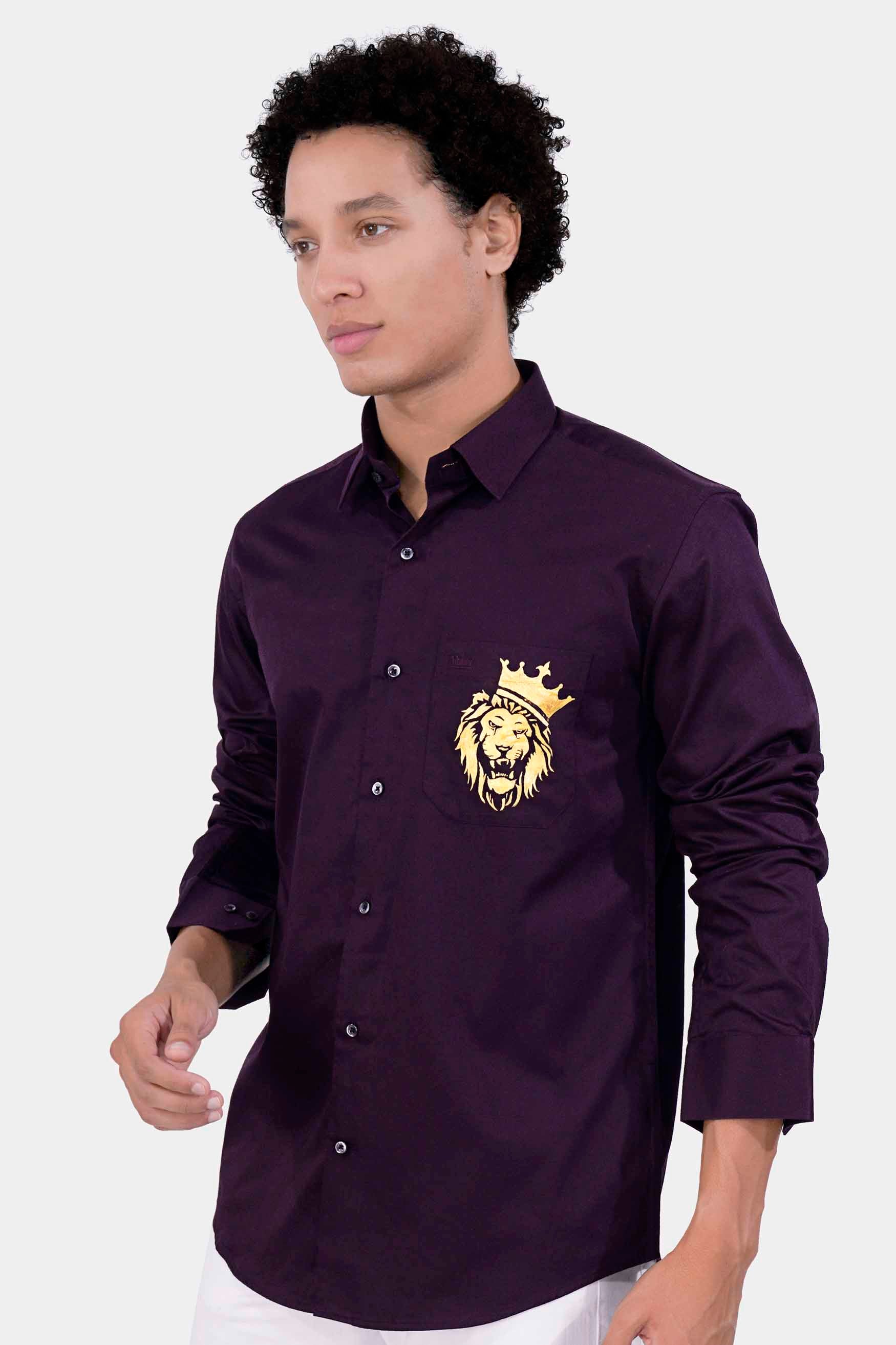 Melanzane Purple Lion Hand Painted Subtle Sheen Super Soft Premium Cotton Designer Shirt 8691-BLK-ART-38, 8691-BLK-ART-H-38, 8691-BLK-ART-39, 8691-BLK-ART-H-39, 8691-BLK-ART-40, 8691-BLK-ART-H-40, 8691-BLK-ART-42, 8691-BLK-ART-H-42, 8691-BLK-ART-44, 8691-BLK-ART-H-44, 8691-BLK-ART-46, 8691-BLK-ART-H-46, 8691-BLK-ART-48, 8691-BLK-ART-H-48, 8691-BLK-ART-50, 8691-BLK-ART-H-50, 8691-BLK-ART-52, 8691-BLK-ART-H-52