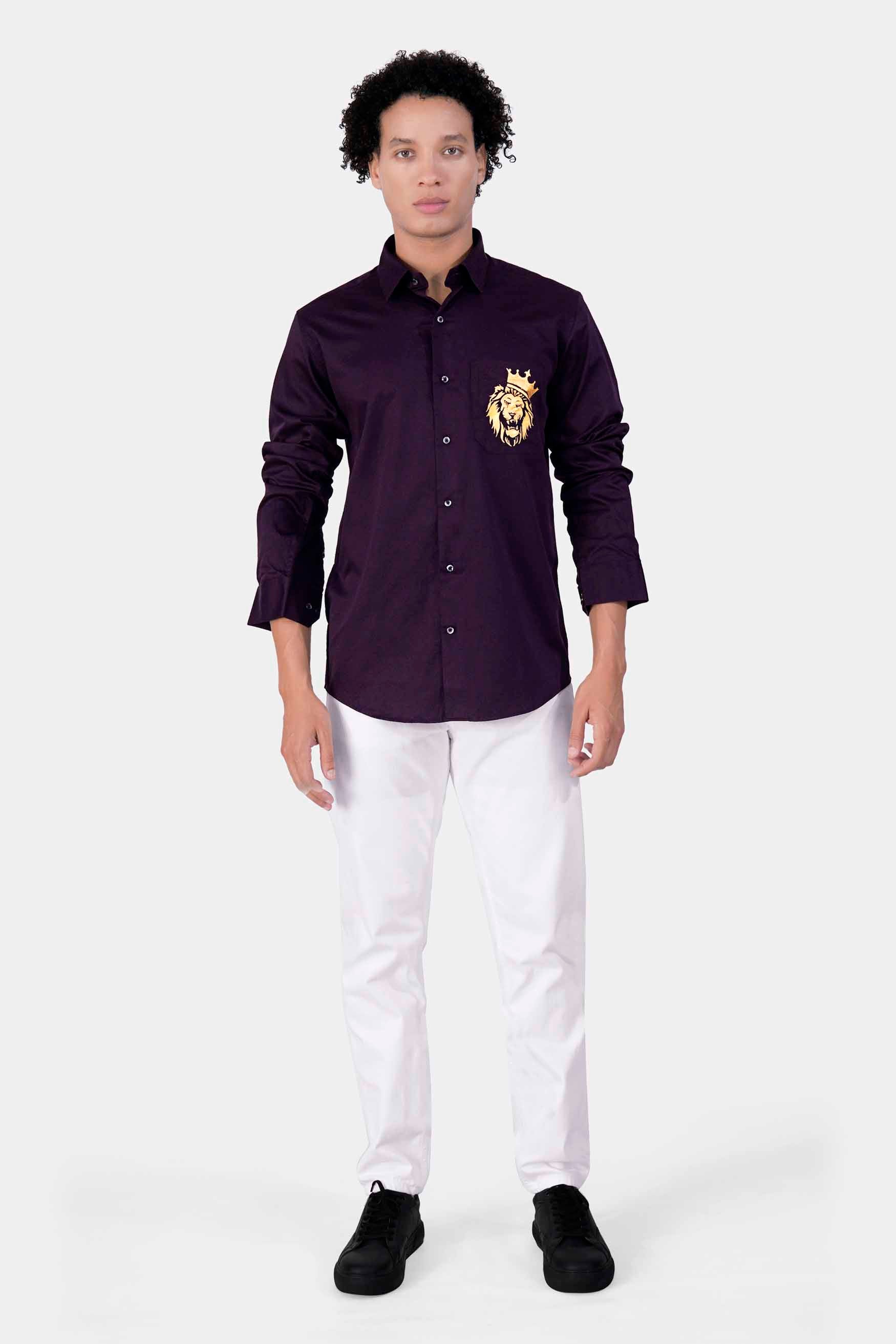 Melanzane Purple Lion Hand Painted Subtle Sheen Super Soft Premium Cotton Designer Shirt 8691-BLK-ART-38, 8691-BLK-ART-H-38, 8691-BLK-ART-39, 8691-BLK-ART-H-39, 8691-BLK-ART-40, 8691-BLK-ART-H-40, 8691-BLK-ART-42, 8691-BLK-ART-H-42, 8691-BLK-ART-44, 8691-BLK-ART-H-44, 8691-BLK-ART-46, 8691-BLK-ART-H-46, 8691-BLK-ART-48, 8691-BLK-ART-H-48, 8691-BLK-ART-50, 8691-BLK-ART-H-50, 8691-BLK-ART-52, 8691-BLK-ART-H-52