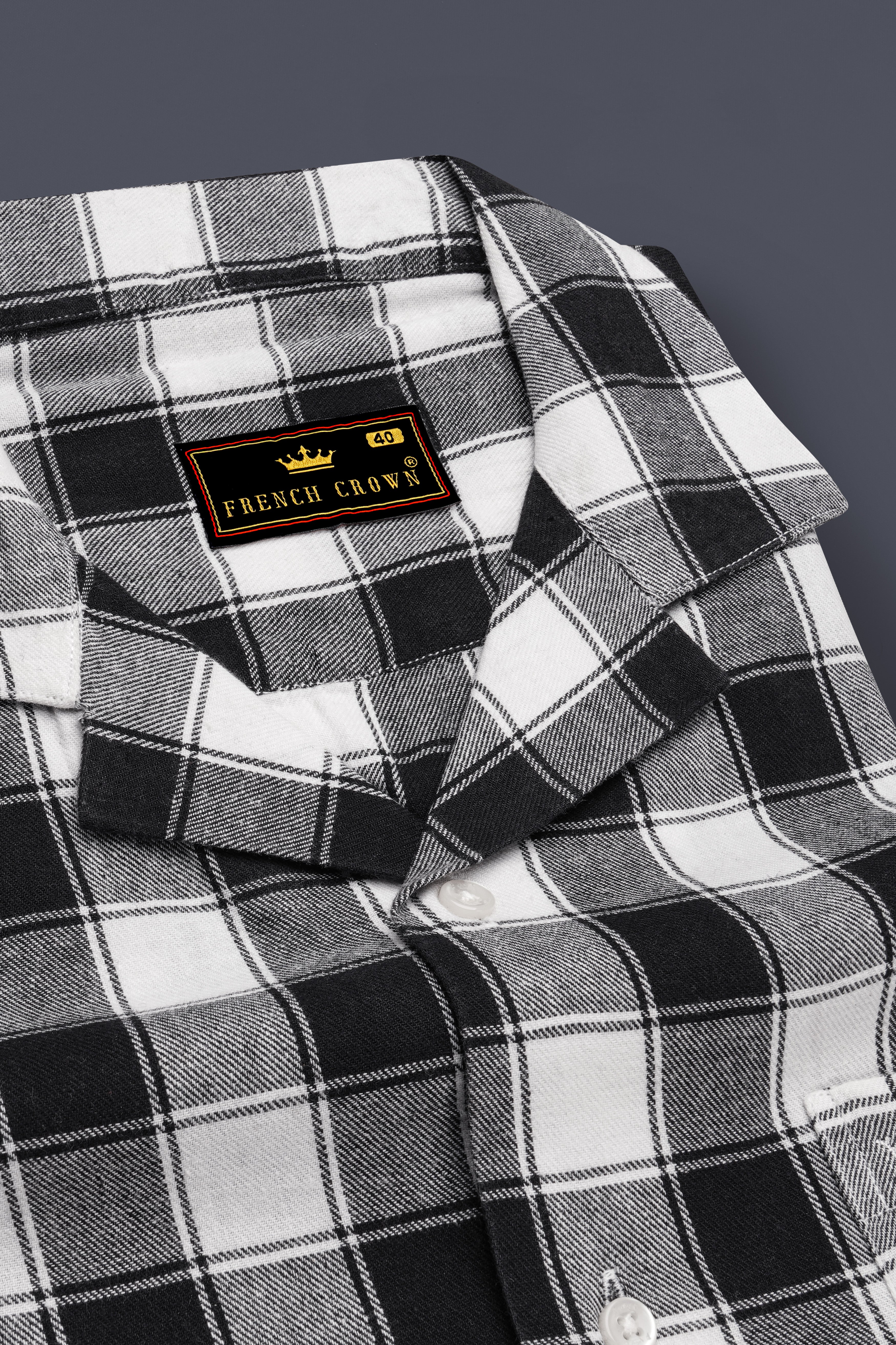 Bright White and Black Checked Dobby Textured Premium Giza Cotton Shirt