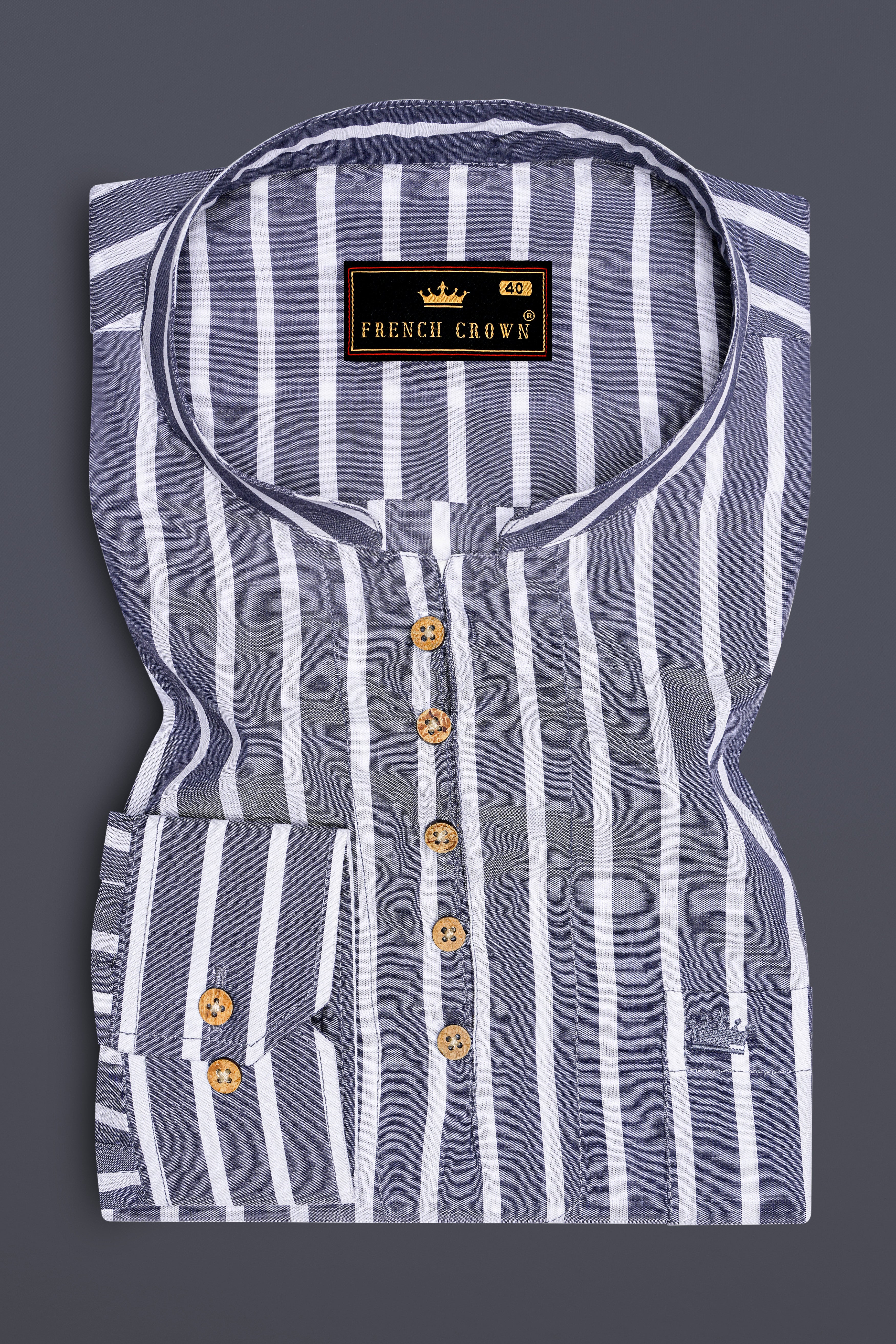 Cloudy Gray Striped Premium Cotton Kurta Shirt