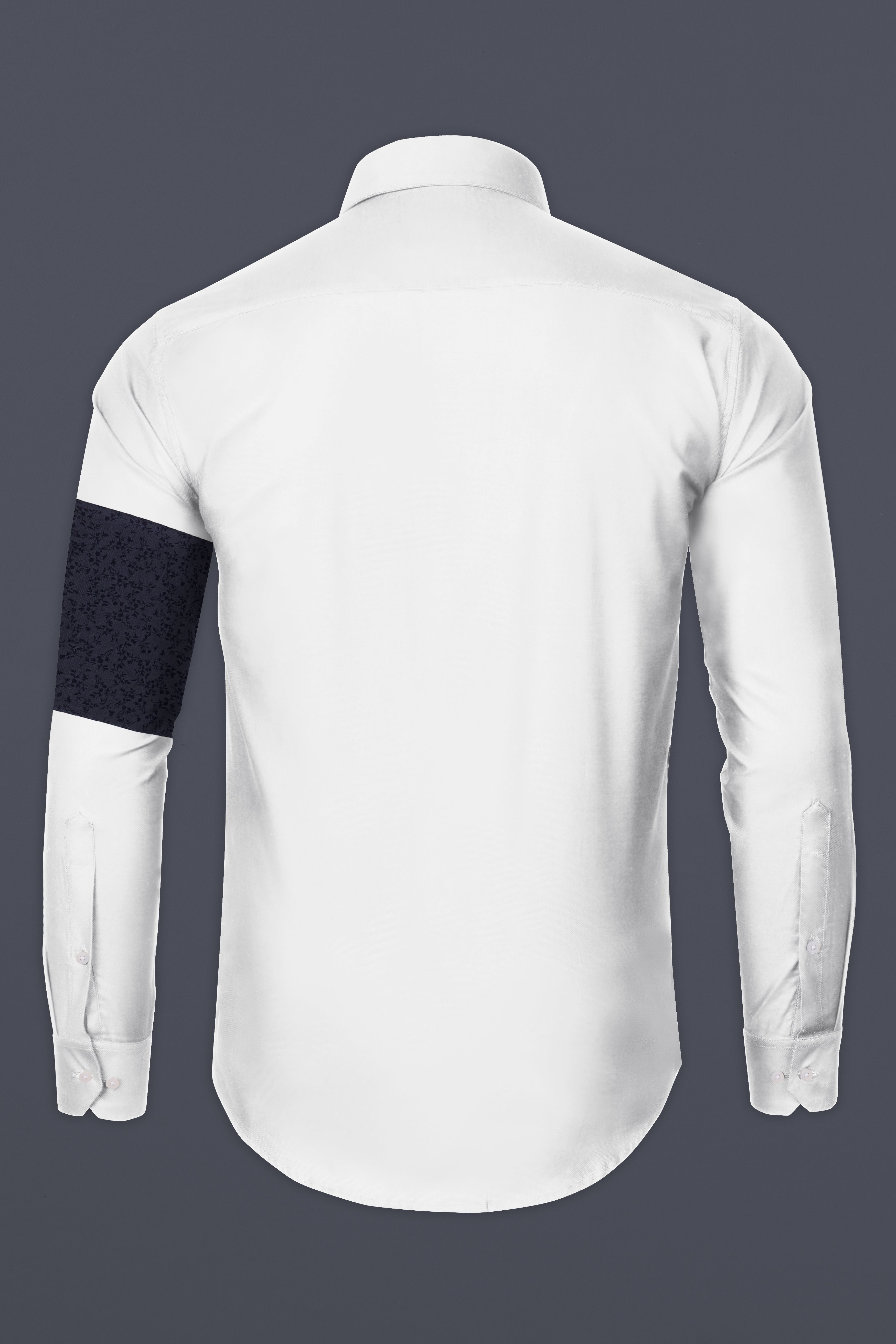 Bright White with Rangoon Navy Blue Patch Work Premium Cotton Designer Shirt