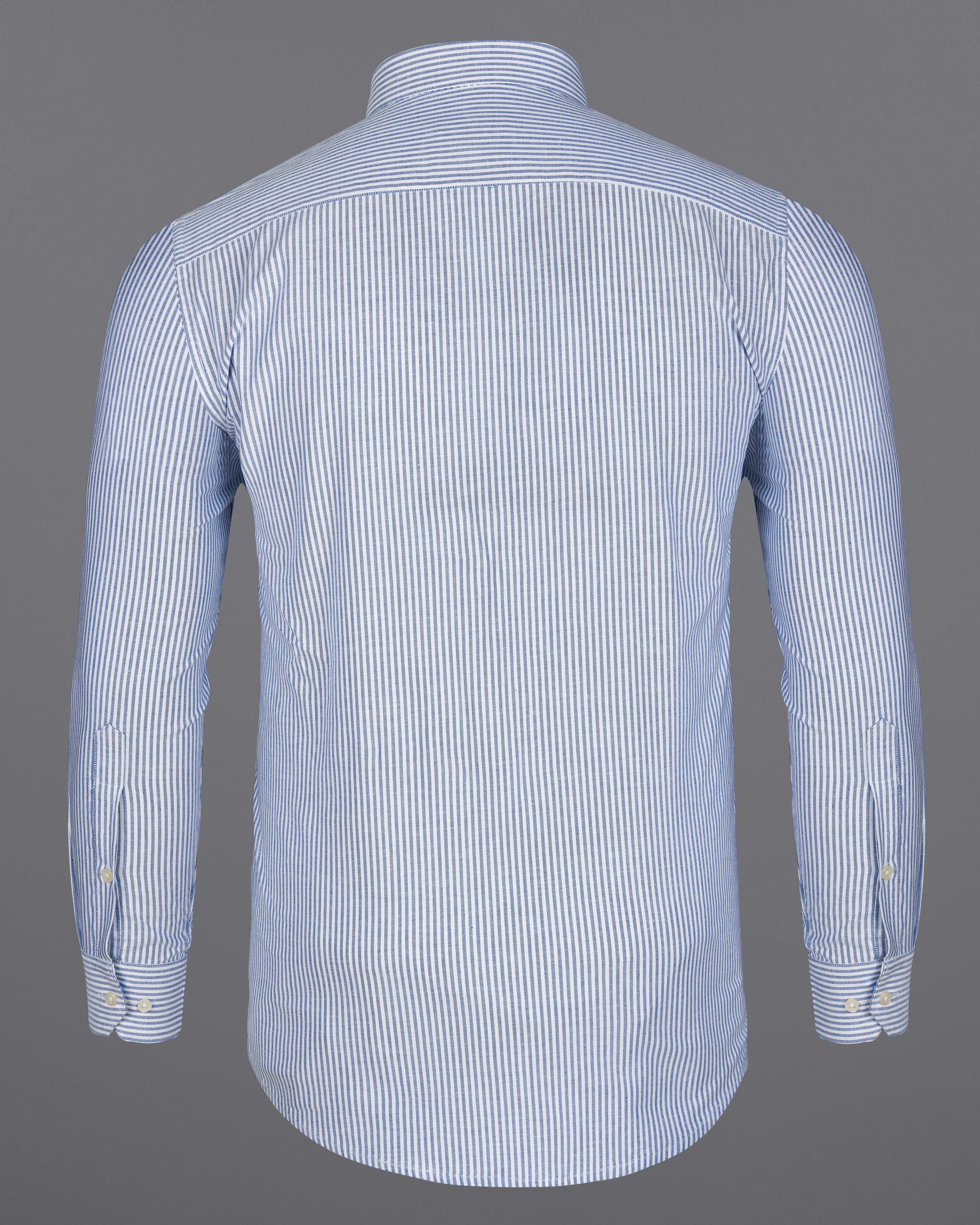 Glaucous Blue and White Pinstriped Royal Oxford Shirt