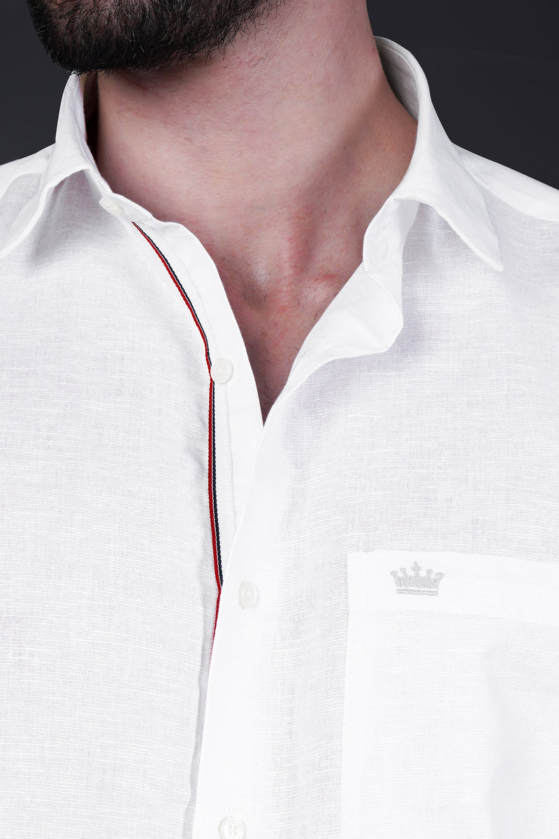 Bright White Detailed Luxurious Italian Linen SHIRT