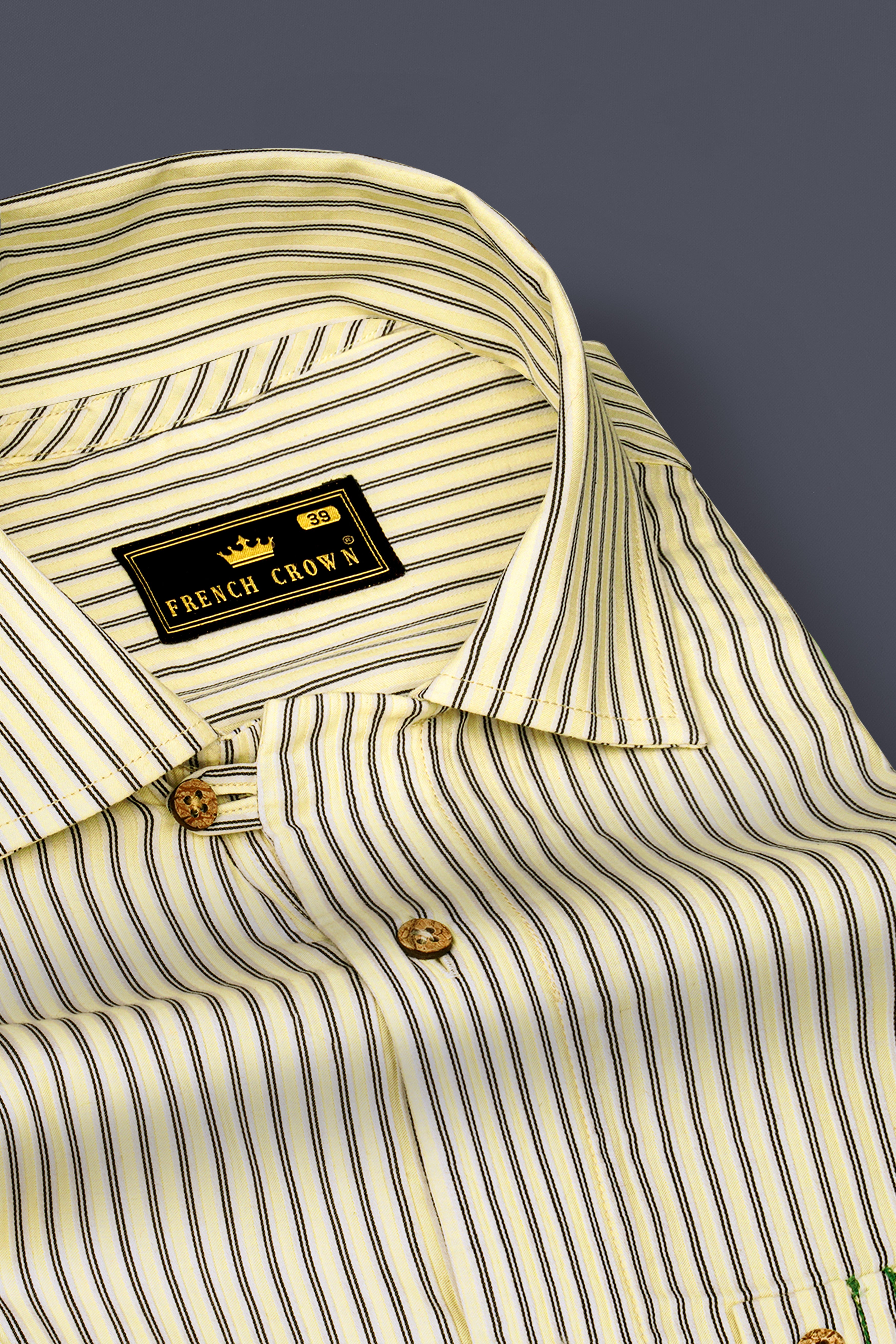 Colonial Beige Striped Dobby Premium Giza Cotton Designer Shirt