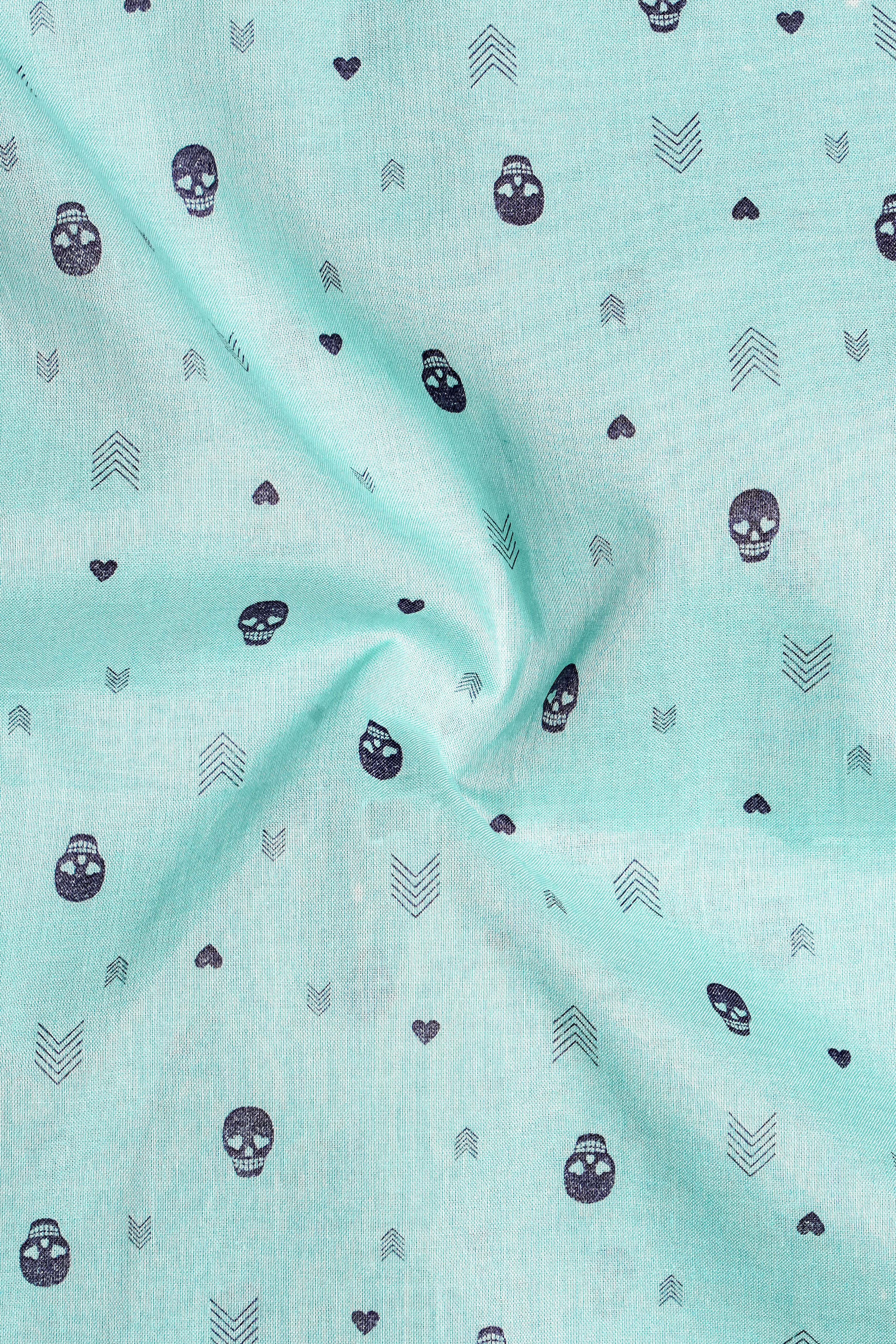 Sea Mist Green Skull and Arrow Printed Premium Cotton Kurta Shirt