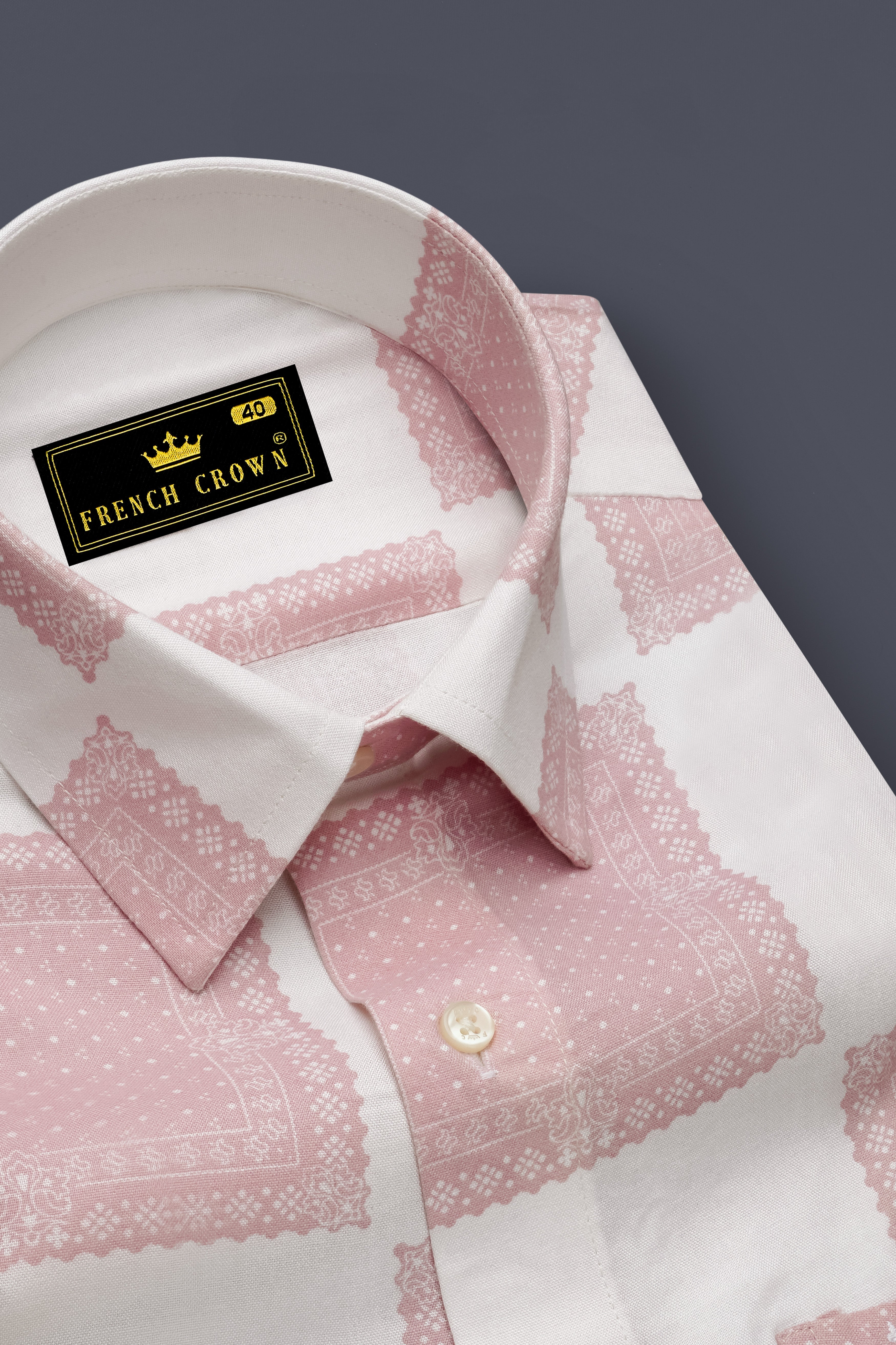 Mercury Off White with Blossom Pink Printed Premium Tencel Shirt