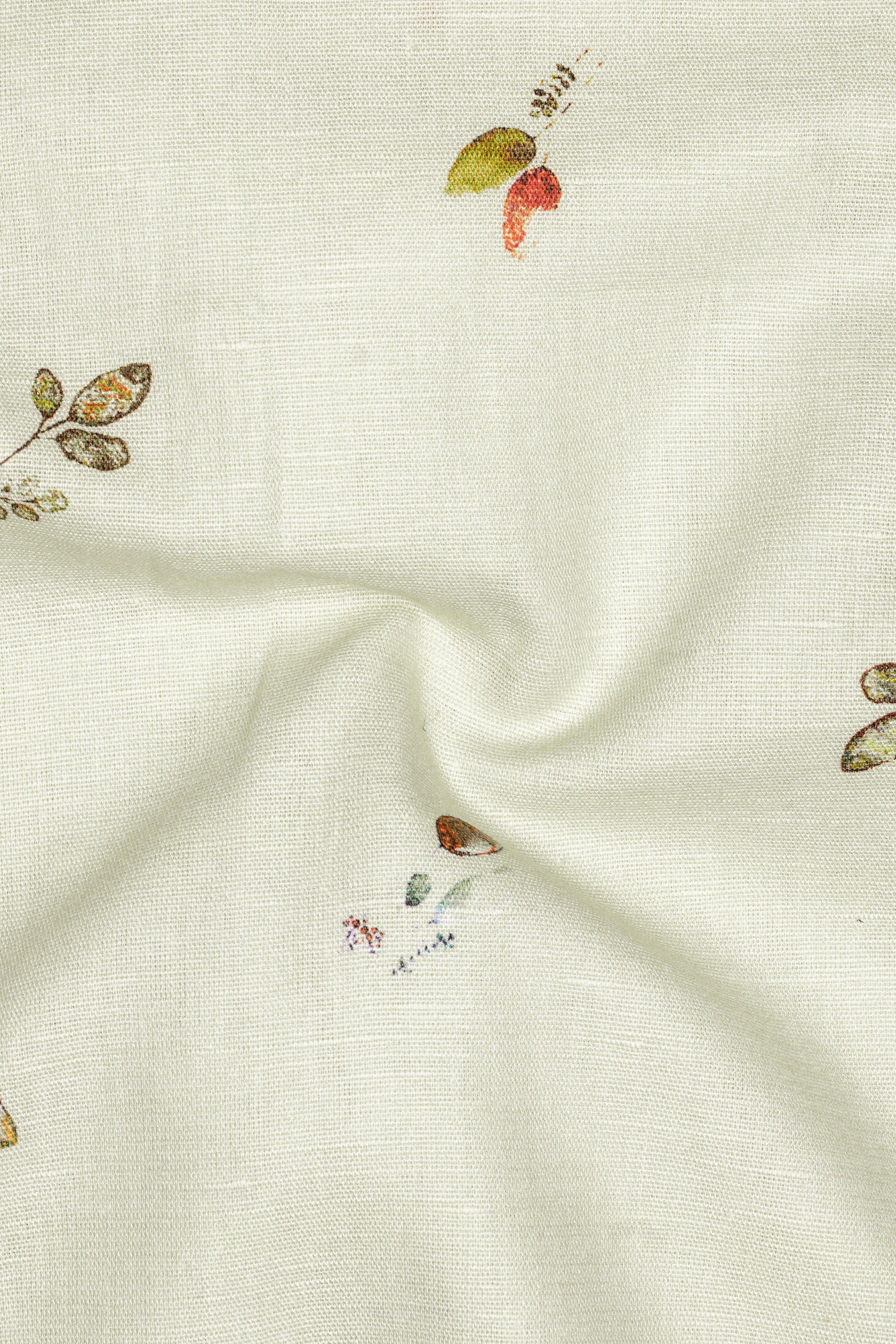 Beryl Beige Leaves Printed Luxurious Linen Shirt