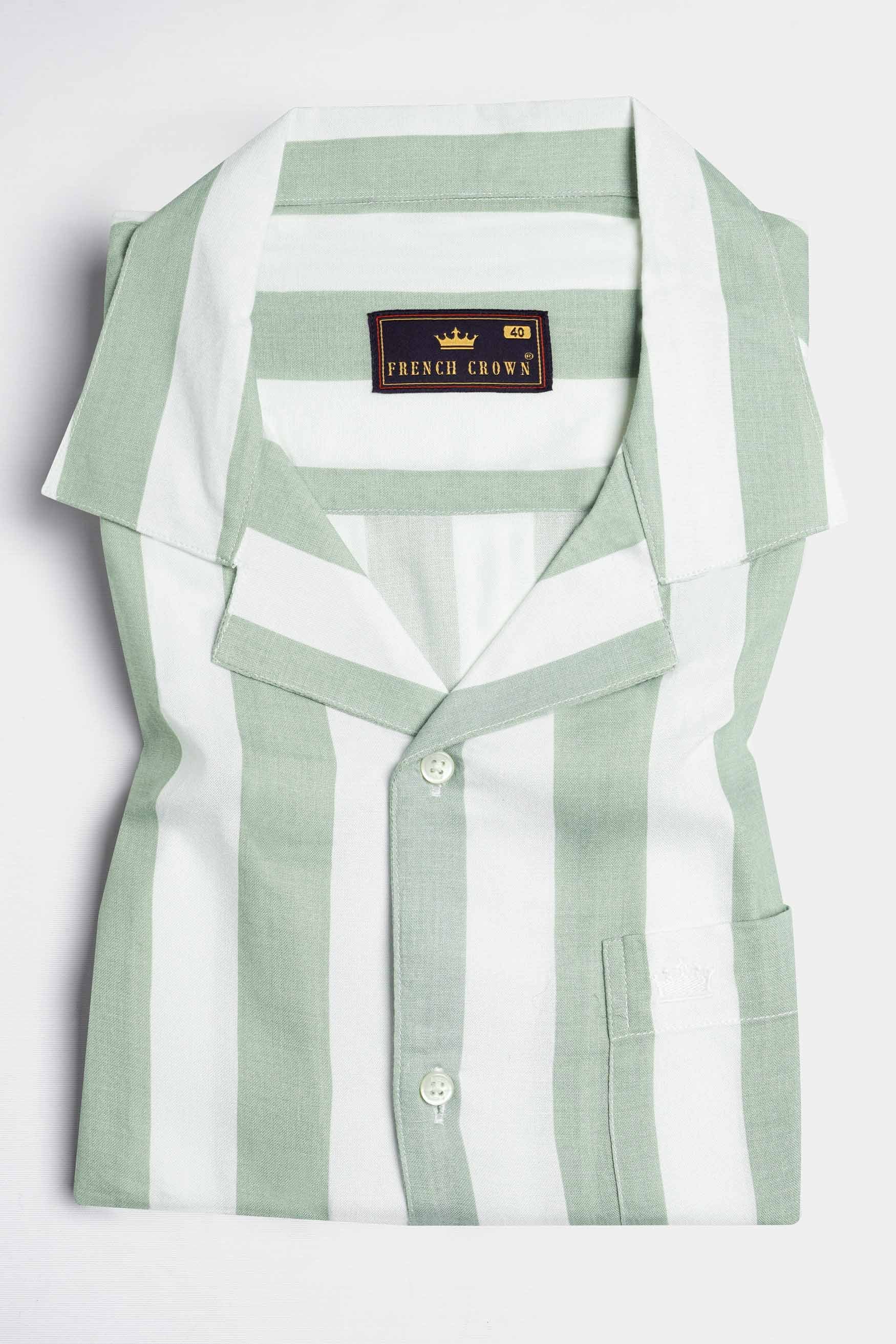 Bright White and Spring Rain Green Striped with Funky Patchwork Premium Tencel Designer Shirt 8795-CC-SS-E188-38, 8795-CC-SS-E188-39, 8795-CC-SS-E188-40, 8795-CC-SS-E188-42, 8795-CC-SS-E188-44, 8795-CC-SS-E188-46, 8795-CC-SS-E188-48, 8795-CC-SS-E188-50, 8795-CC-SS-E188-52