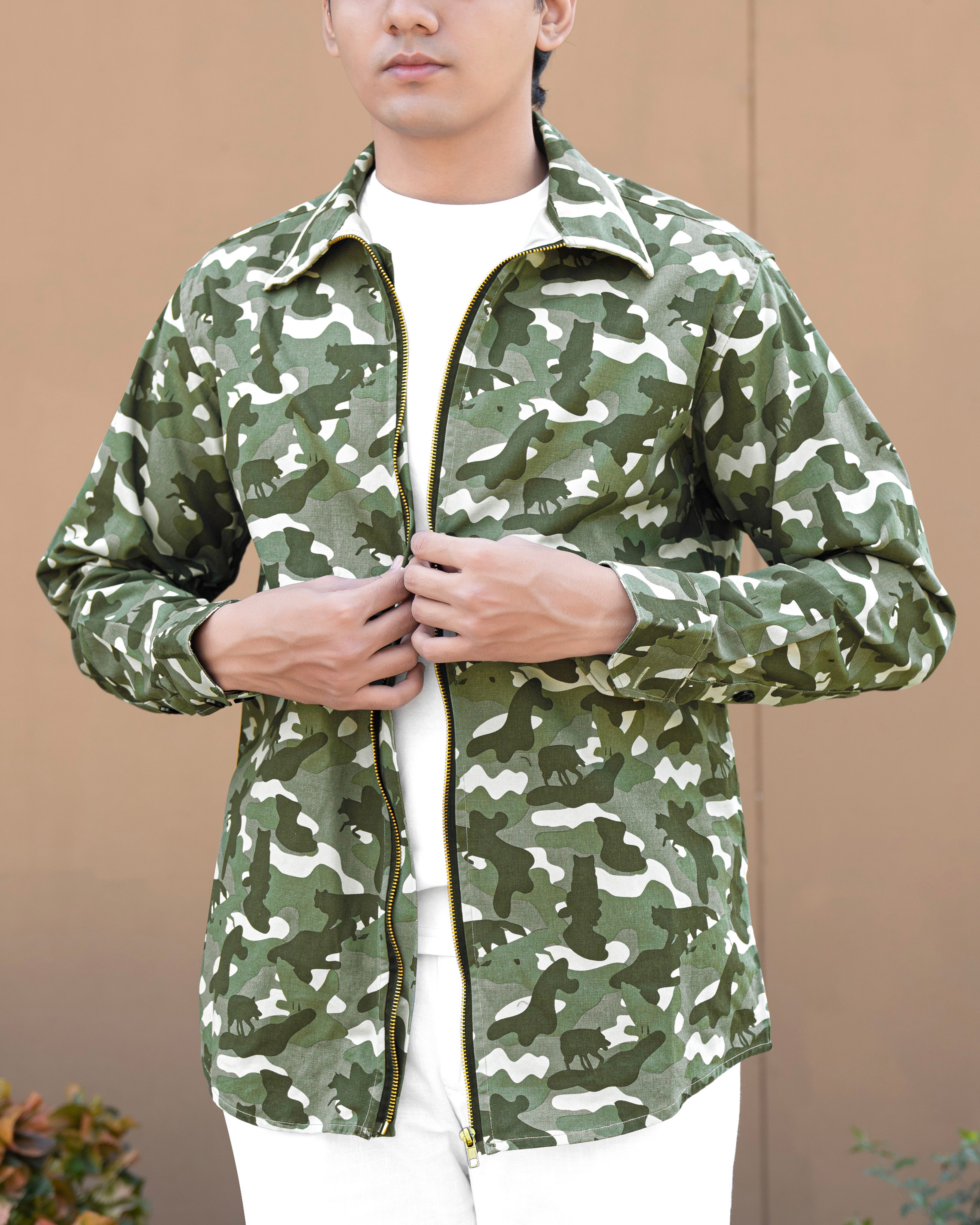 Oyster with Cactus Green Camouflage Royal Oxford Jacket